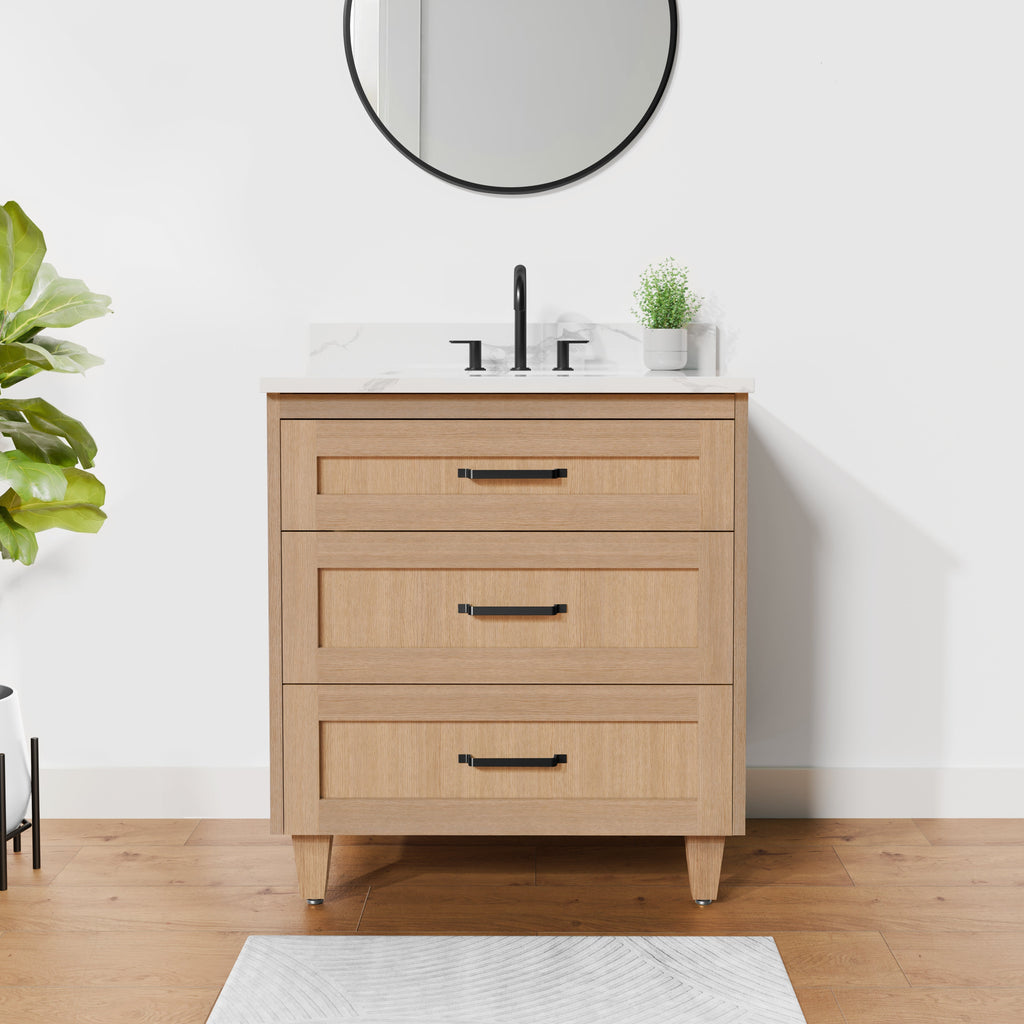 Arlo 30" Solid Wood Vanity with Quartz Countertop - 3 Drawers