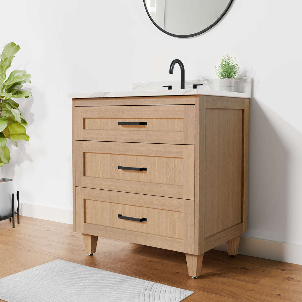 Arlo 30" Solid Wood Vanity with Quartz Countertop - 3 Drawers