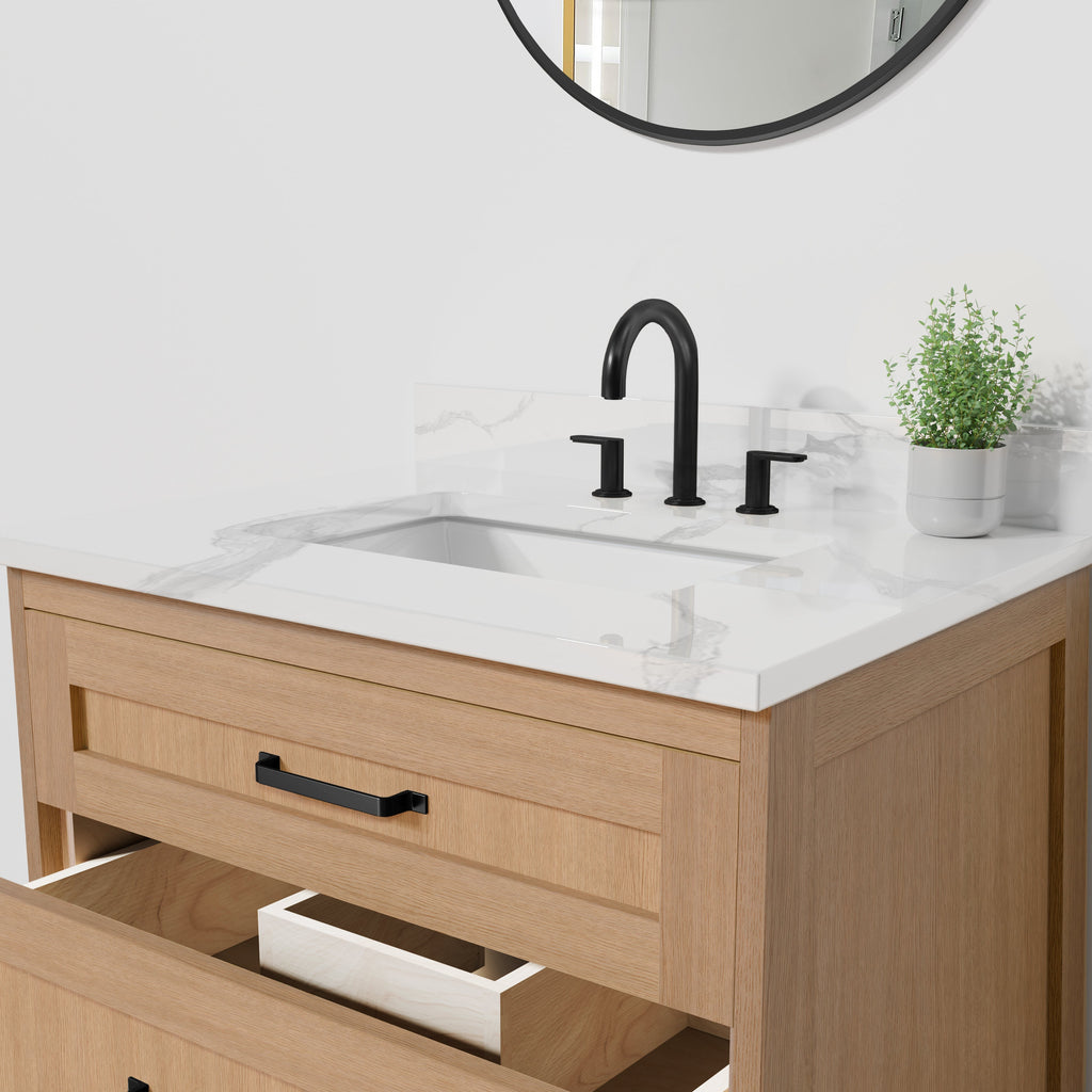 Arlo 30" Solid Wood Vanity with Quartz Countertop - 3 Drawers