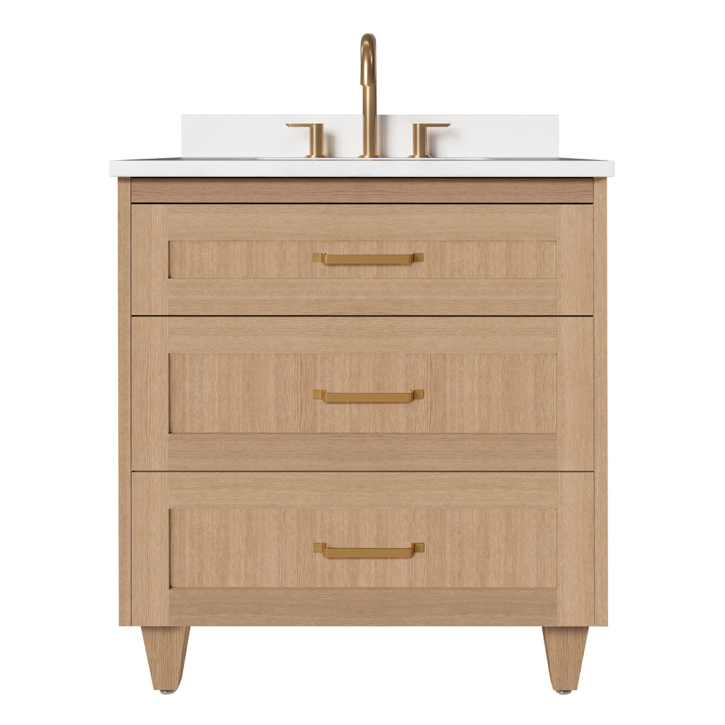 Arlo 30" Solid Wood Vanity with Quartz Countertop - 3 Drawers