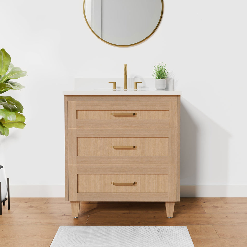 Arlo 30" Solid Wood Vanity with Quartz Countertop - 3 Drawers