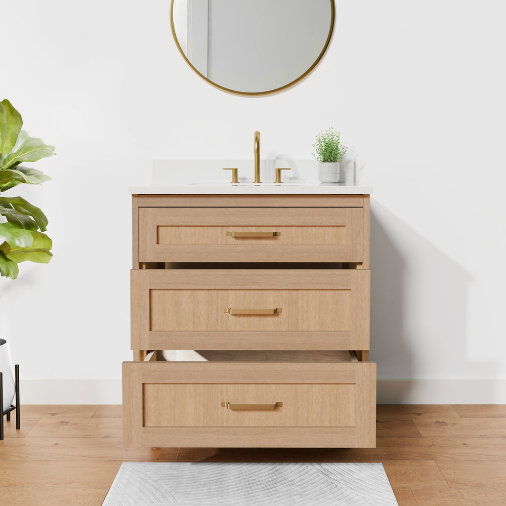 Arlo 30" Solid Wood Vanity with Quartz Countertop - 3 Drawers