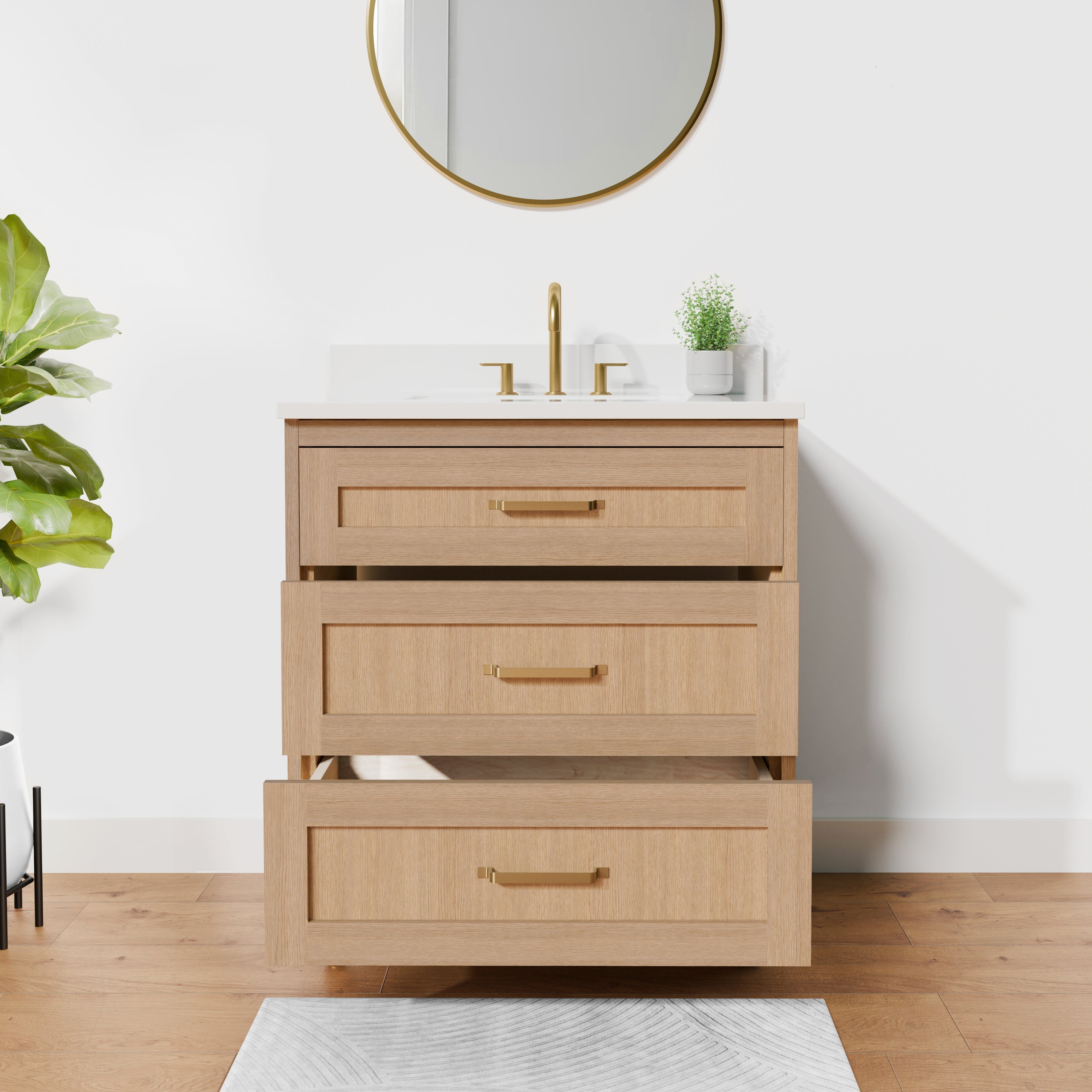 Arlo 30" Solid Wood Vanity with Quartz Countertop - 3 Drawers