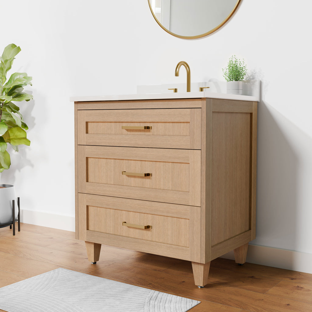 Arlo 30" Solid Wood Vanity with Quartz Countertop - 3 Drawers