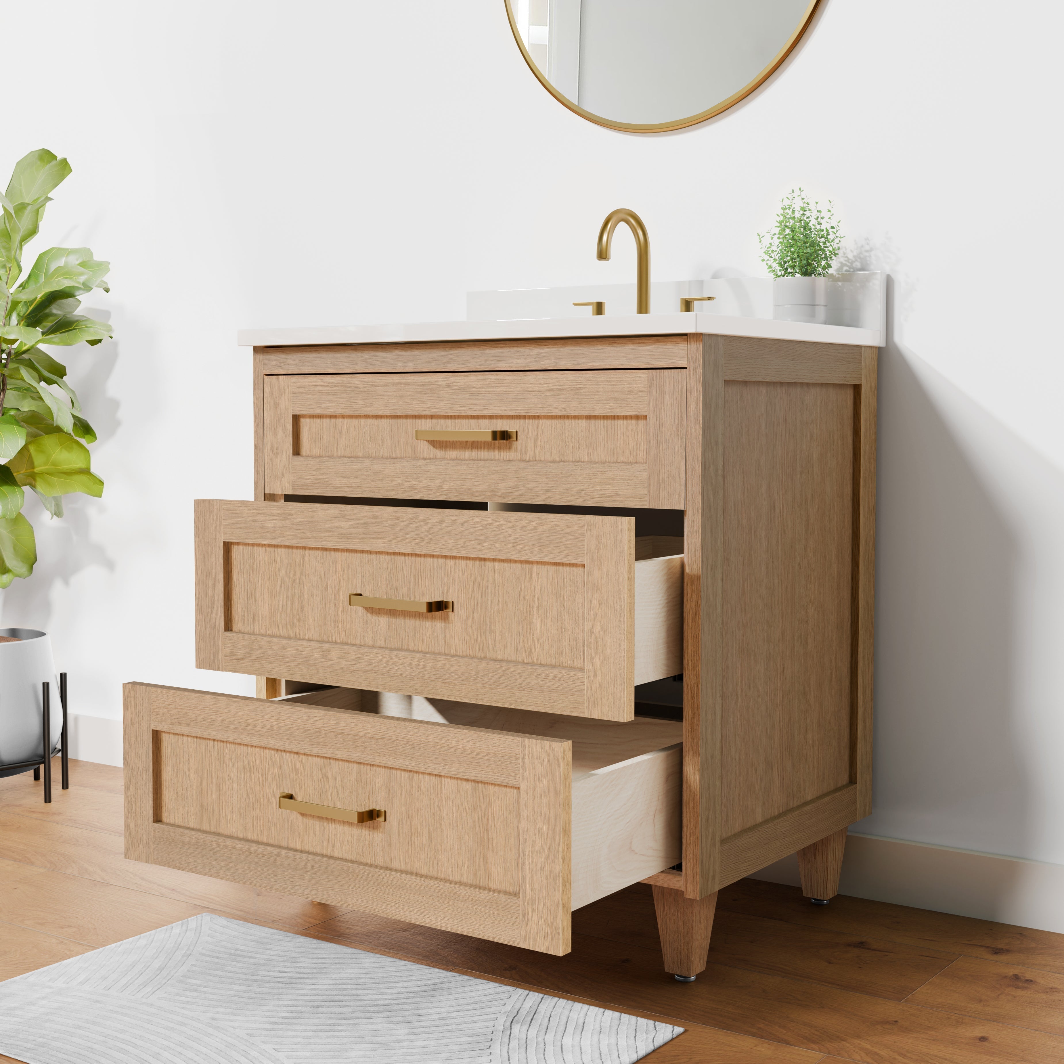 Arlo 30" Solid Wood Vanity with Quartz Countertop - 3 Drawers