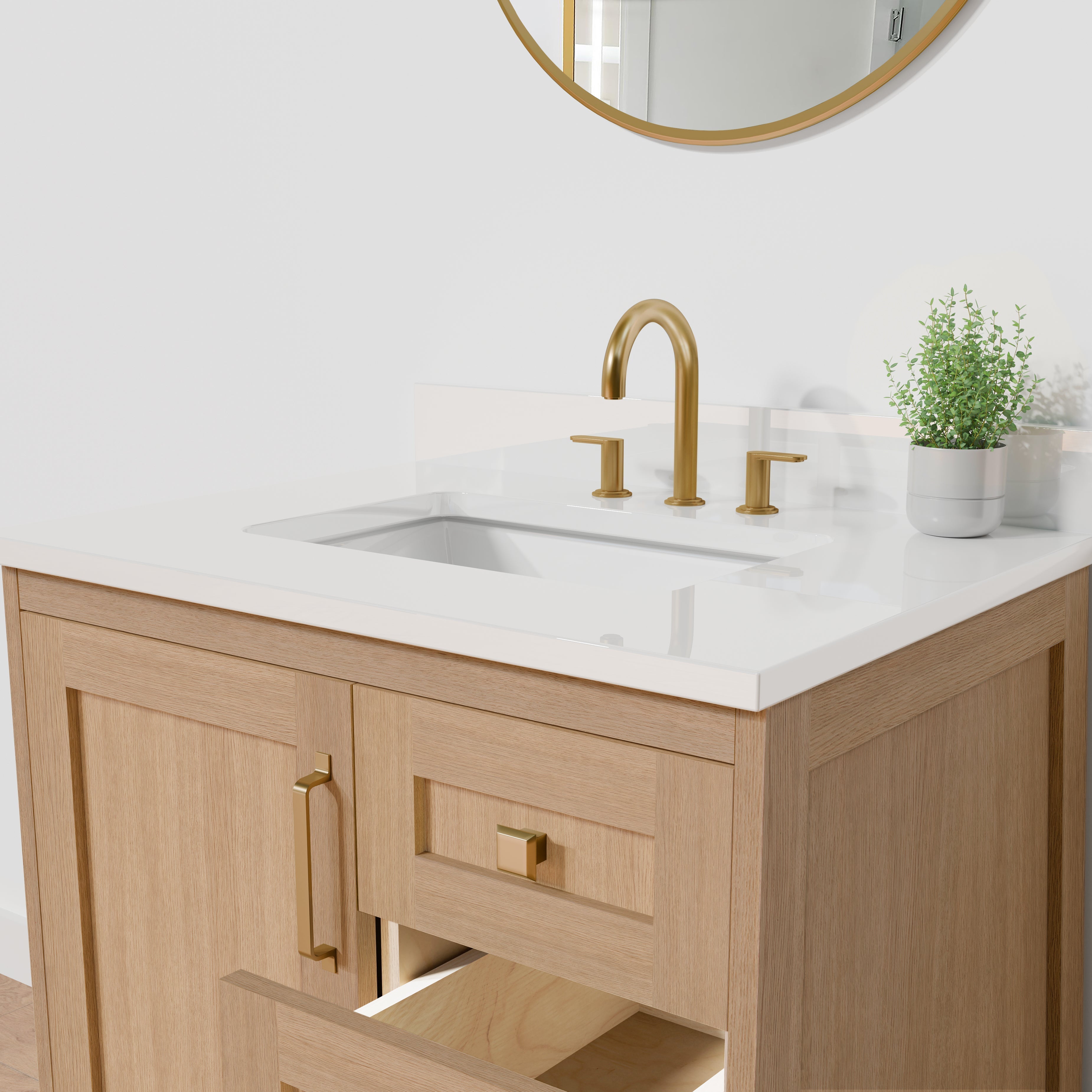 Arlo 30" Solid-Wood Vanity with Quartz Countertop - 1 Door and 3 Drawers