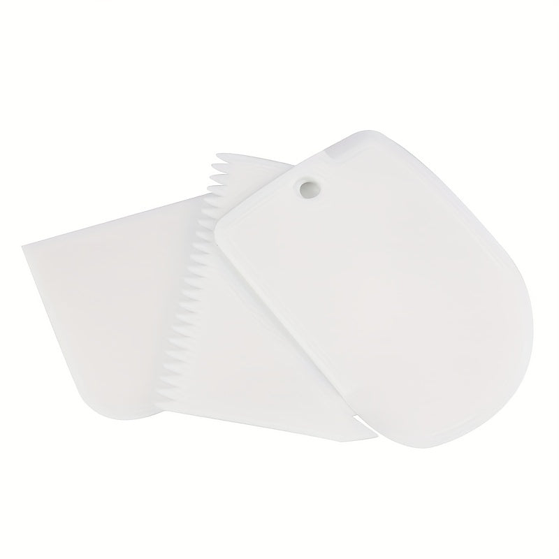 3pcs Cake Scraper Smoother Set - Cake Icing Smoother Tool For Cake Decoration, Flexible Plastic Dough Scraper - For Baking Enthusiasts & Professionals - Multifunctional Kitchen Tools - Perfect Gift for Bakers