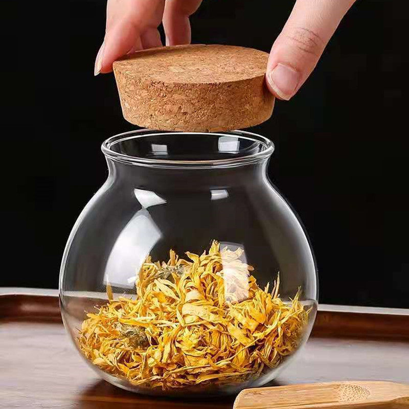 Transparent Glass Storage Jar ? Airtight Cork Seal for Tea, Spices & Dry Goods