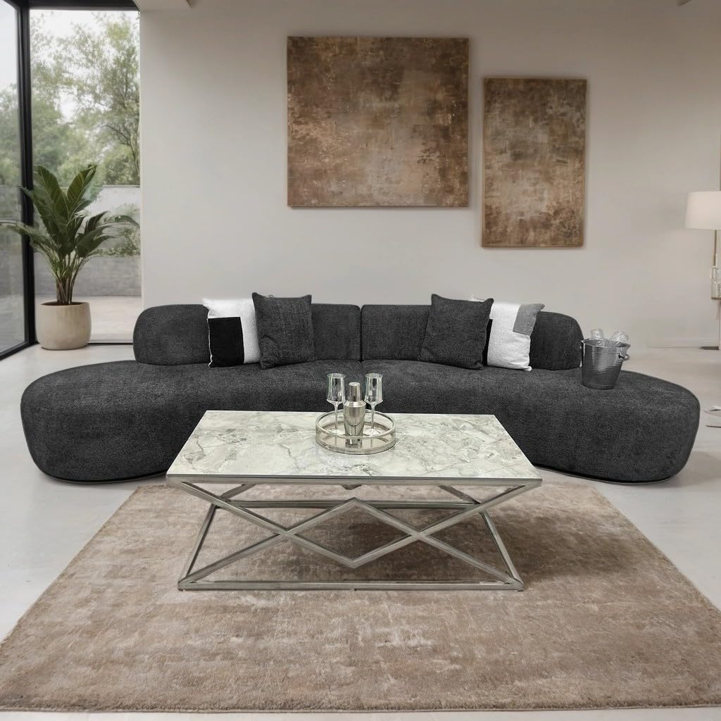 Miami Curved Boucle Sofa 3 Seater Modern Sculptural with Deep Seat Mid Century Style Curved Sofa for Living Room