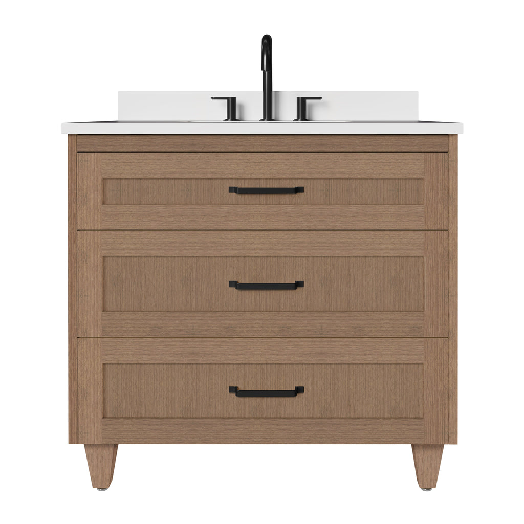 Arlo 36" Solid-Wood Vanity with Quartz Countertop - 3 Drawers
