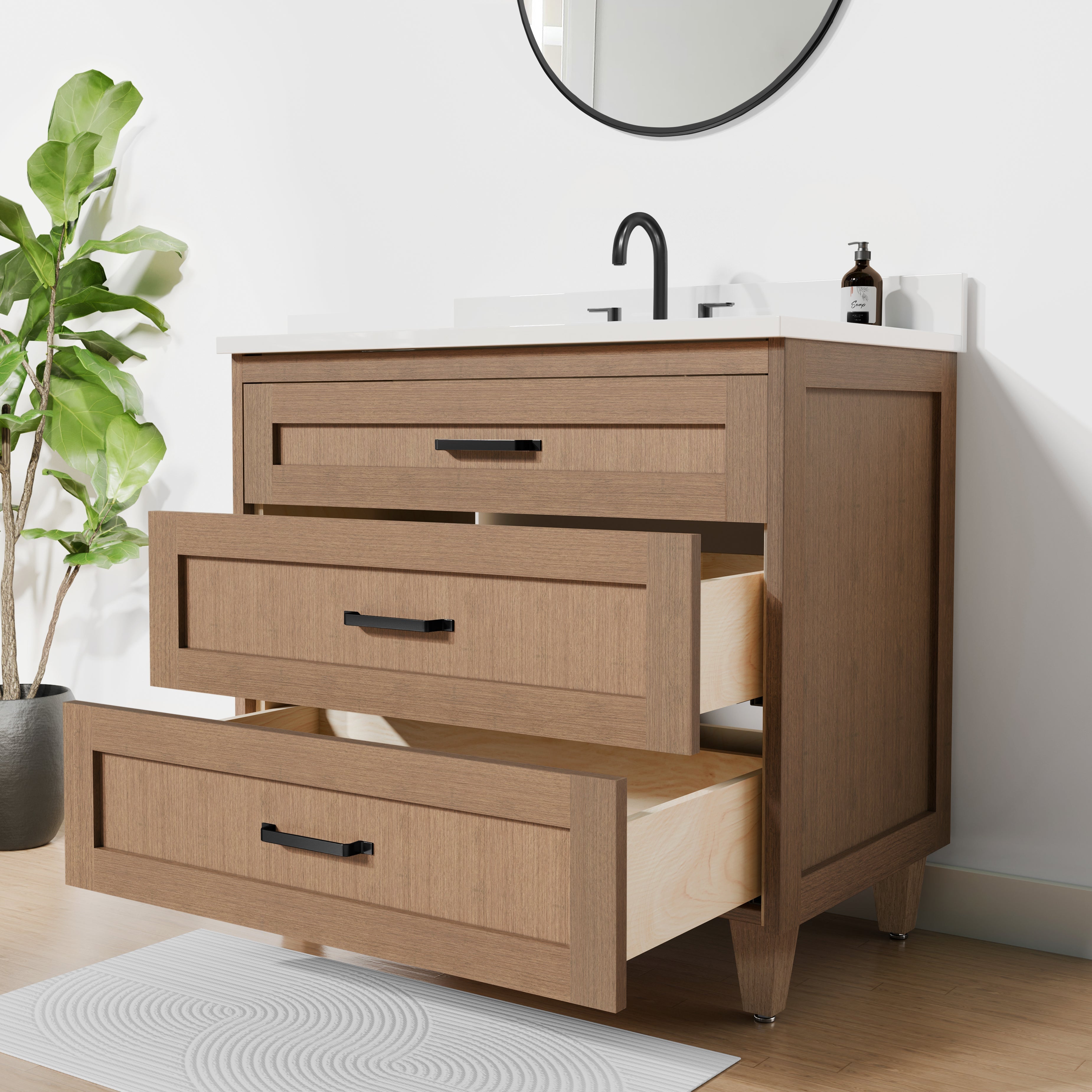 Arlo 36" Solid-Wood Vanity with Quartz Countertop - 3 Drawers