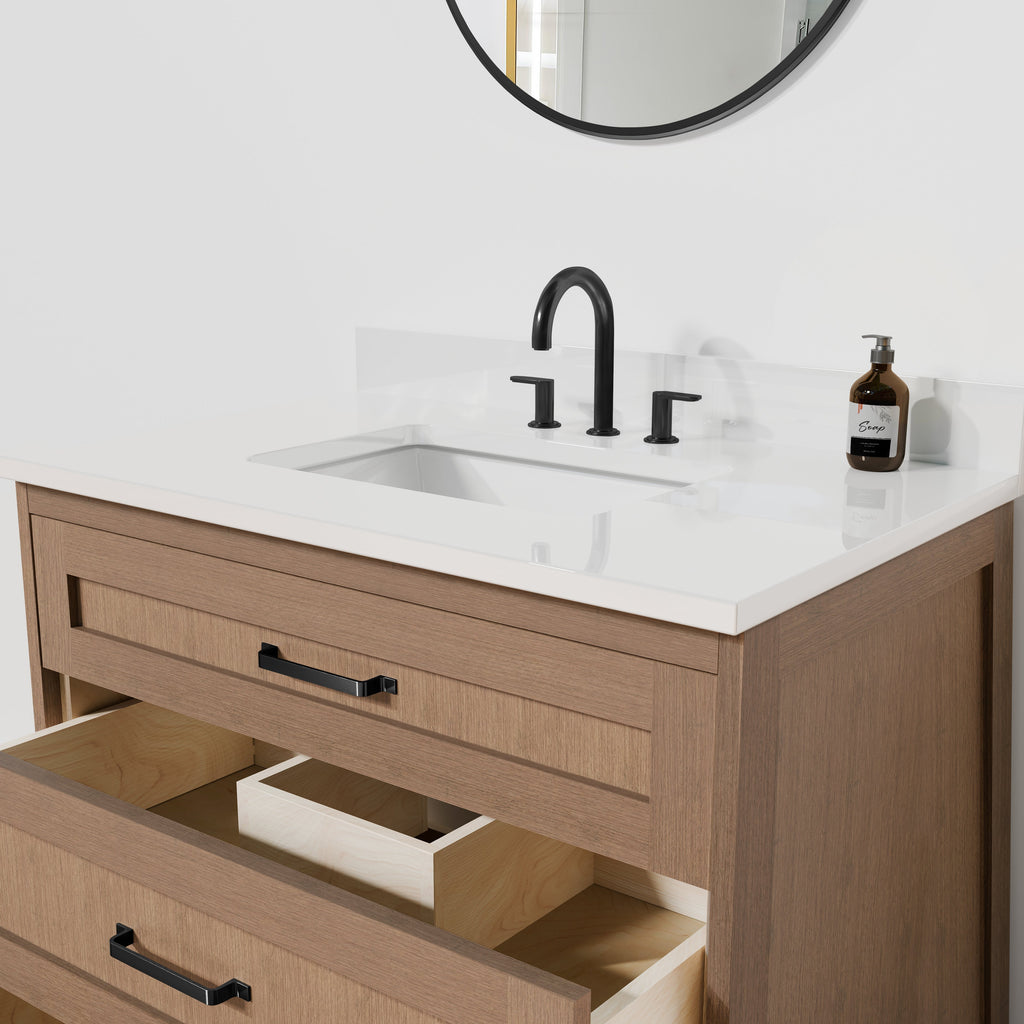 Arlo 36" Solid-Wood Vanity with Quartz Countertop - 3 Drawers