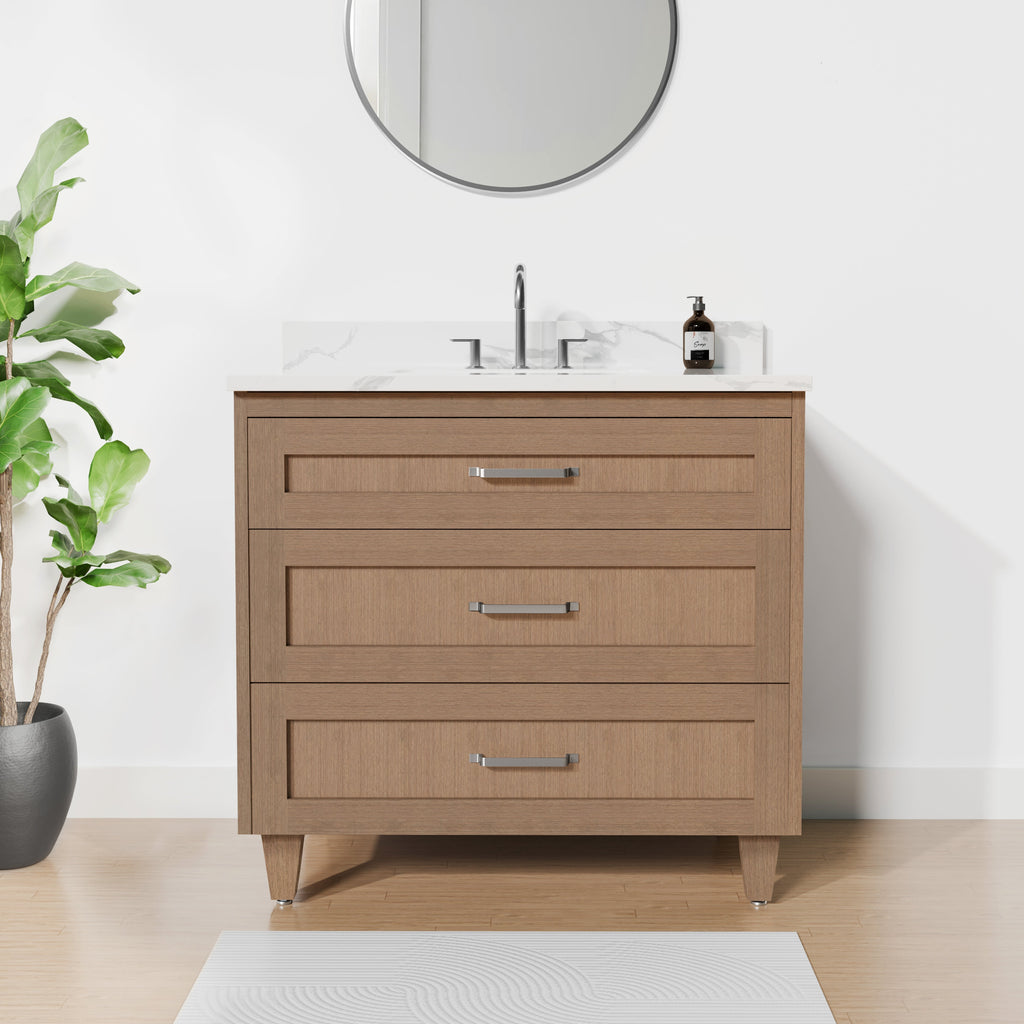 Arlo 36" Solid-Wood Vanity with Quartz Countertop - 3 Drawers