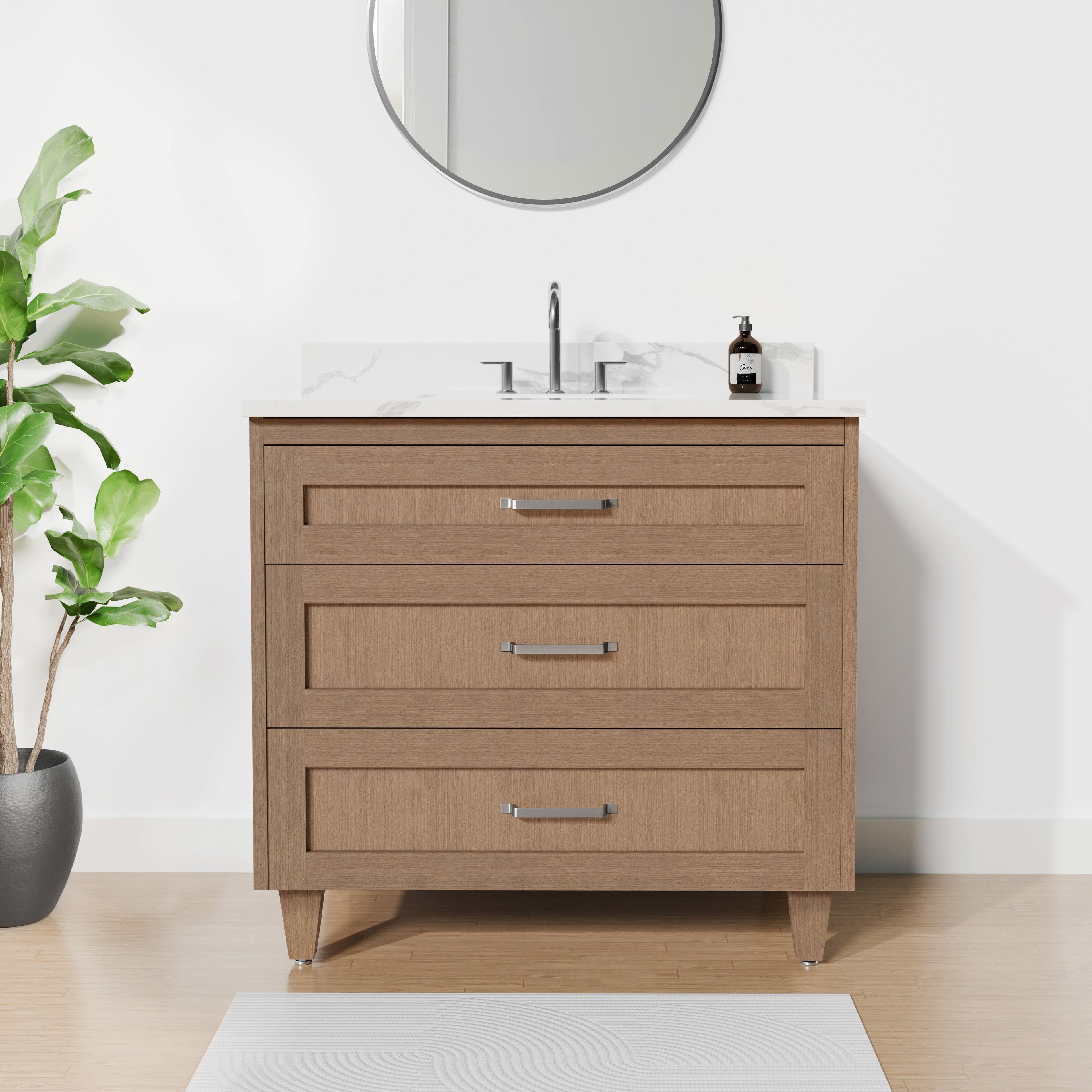 Arlo 36" Solid-Wood Vanity with Quartz Countertop - 3 Drawers