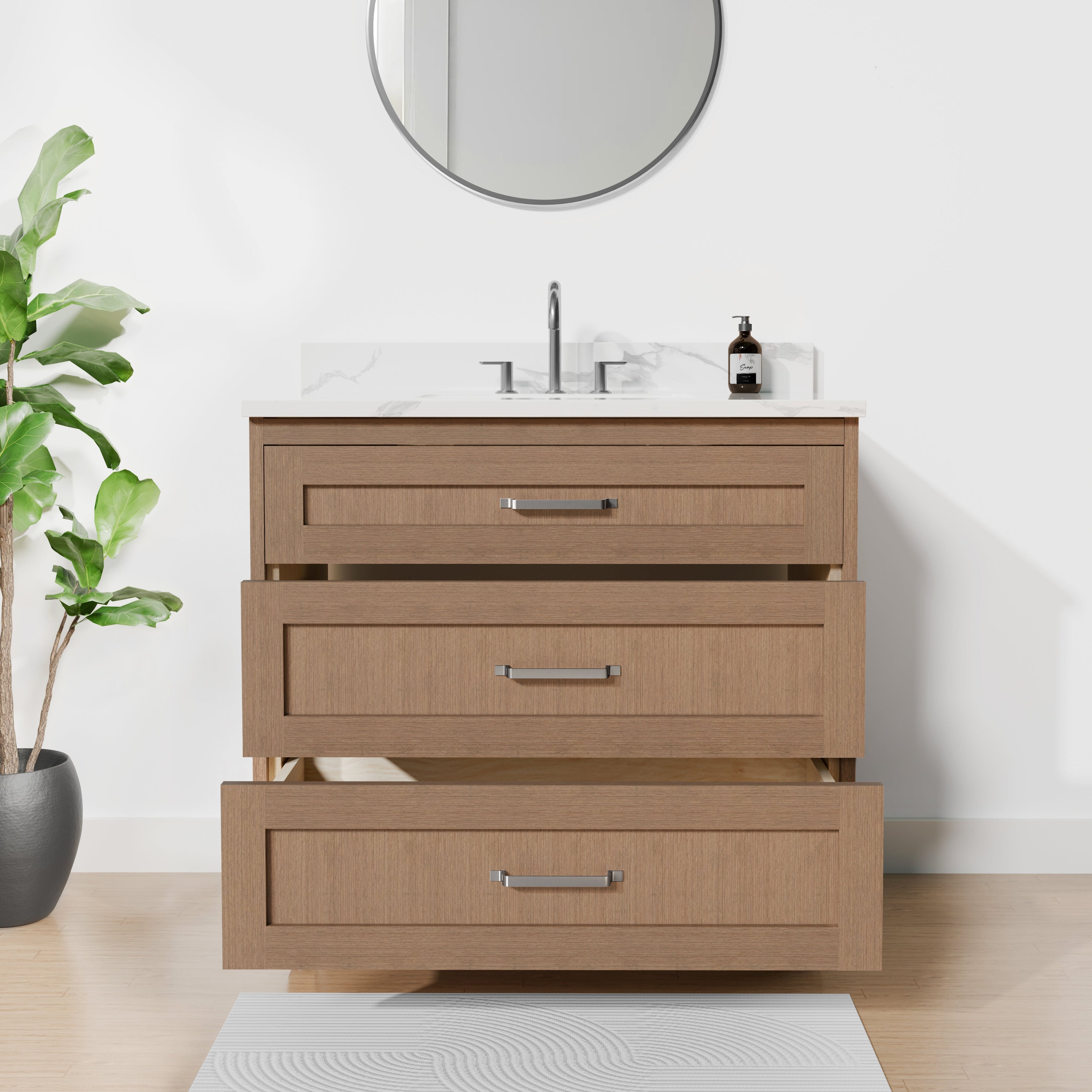 Arlo 36" Solid-Wood Vanity with Quartz Countertop - 3 Drawers