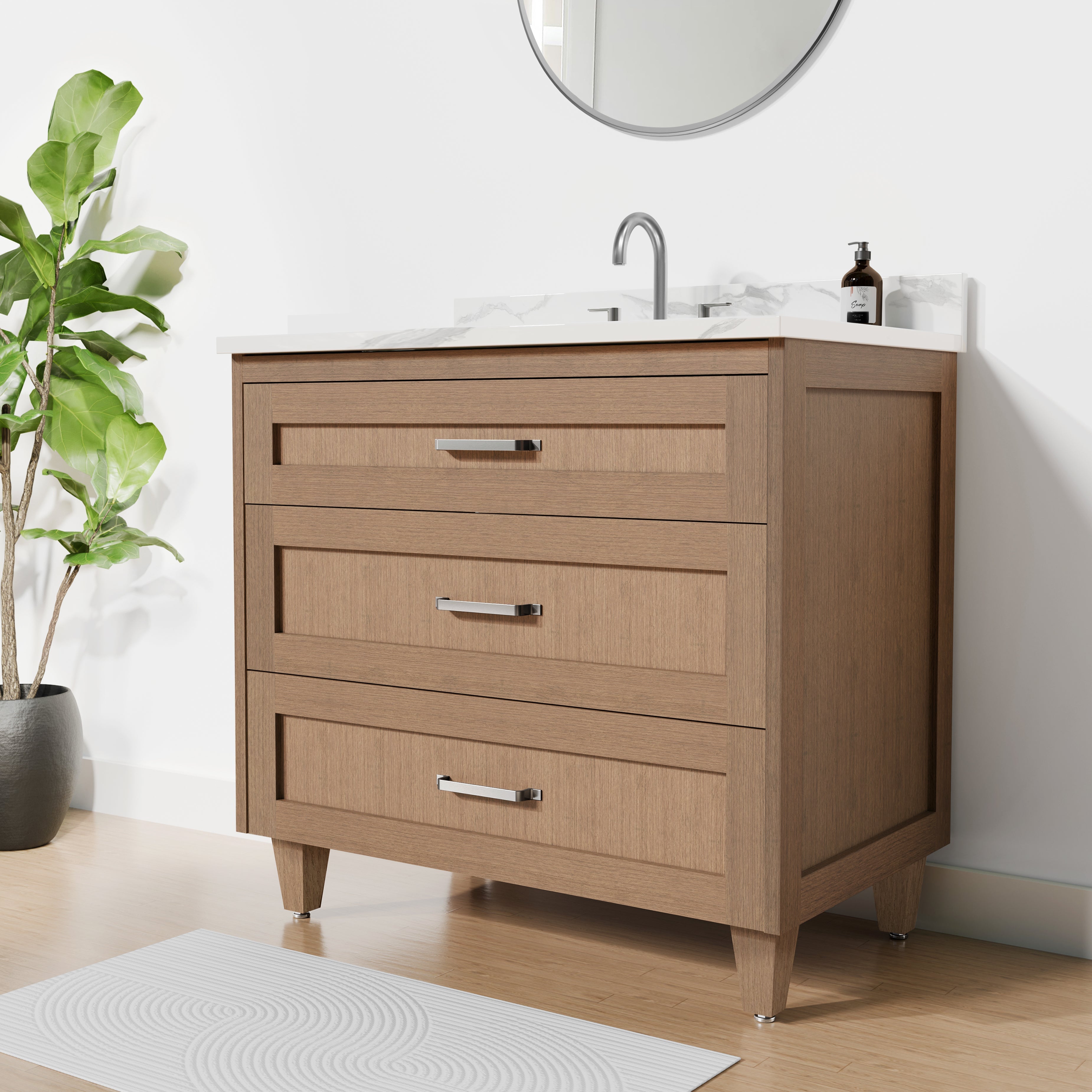 Arlo 36" Solid-Wood Vanity with Quartz Countertop - 3 Drawers