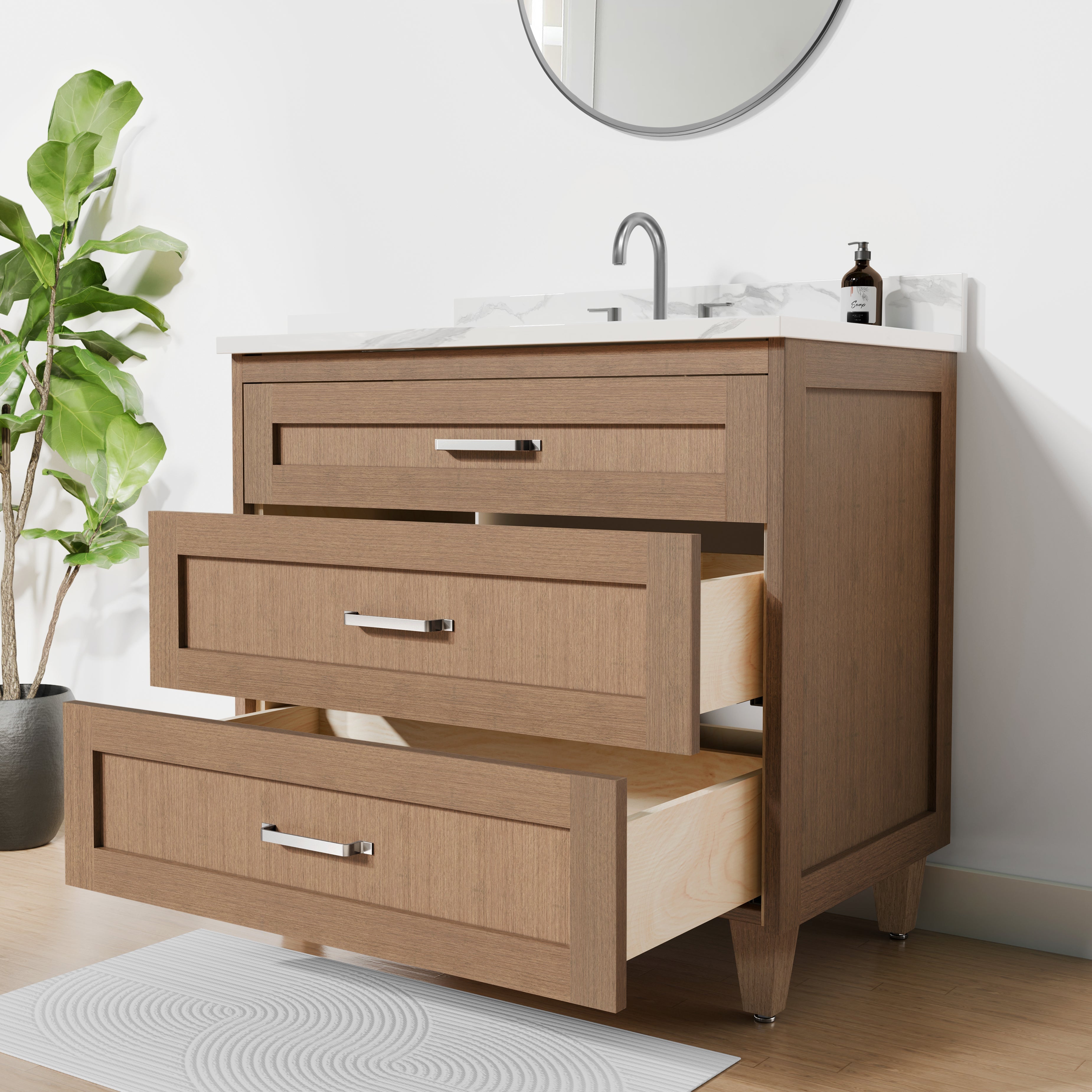Arlo 36" Solid-Wood Vanity with Quartz Countertop - 3 Drawers