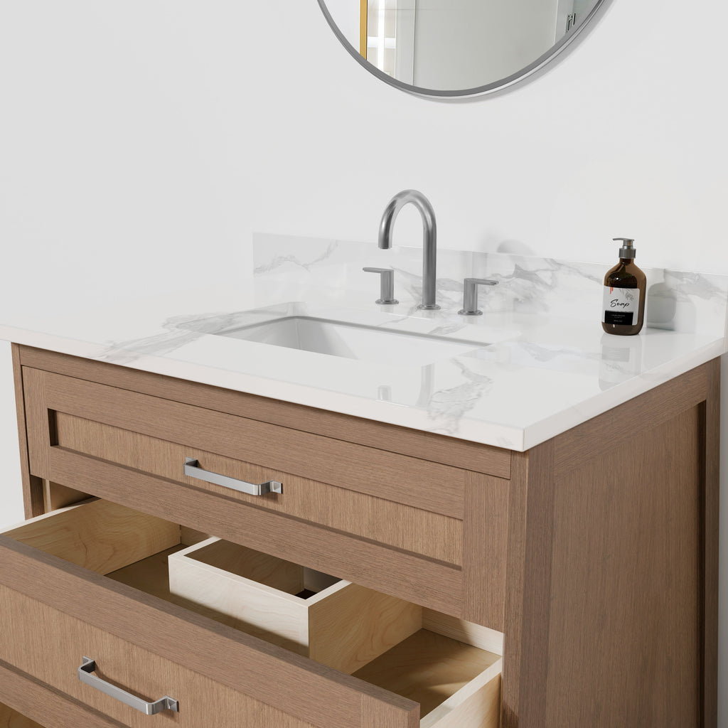 Arlo 36" Solid-Wood Vanity with Quartz Countertop - 3 Drawers