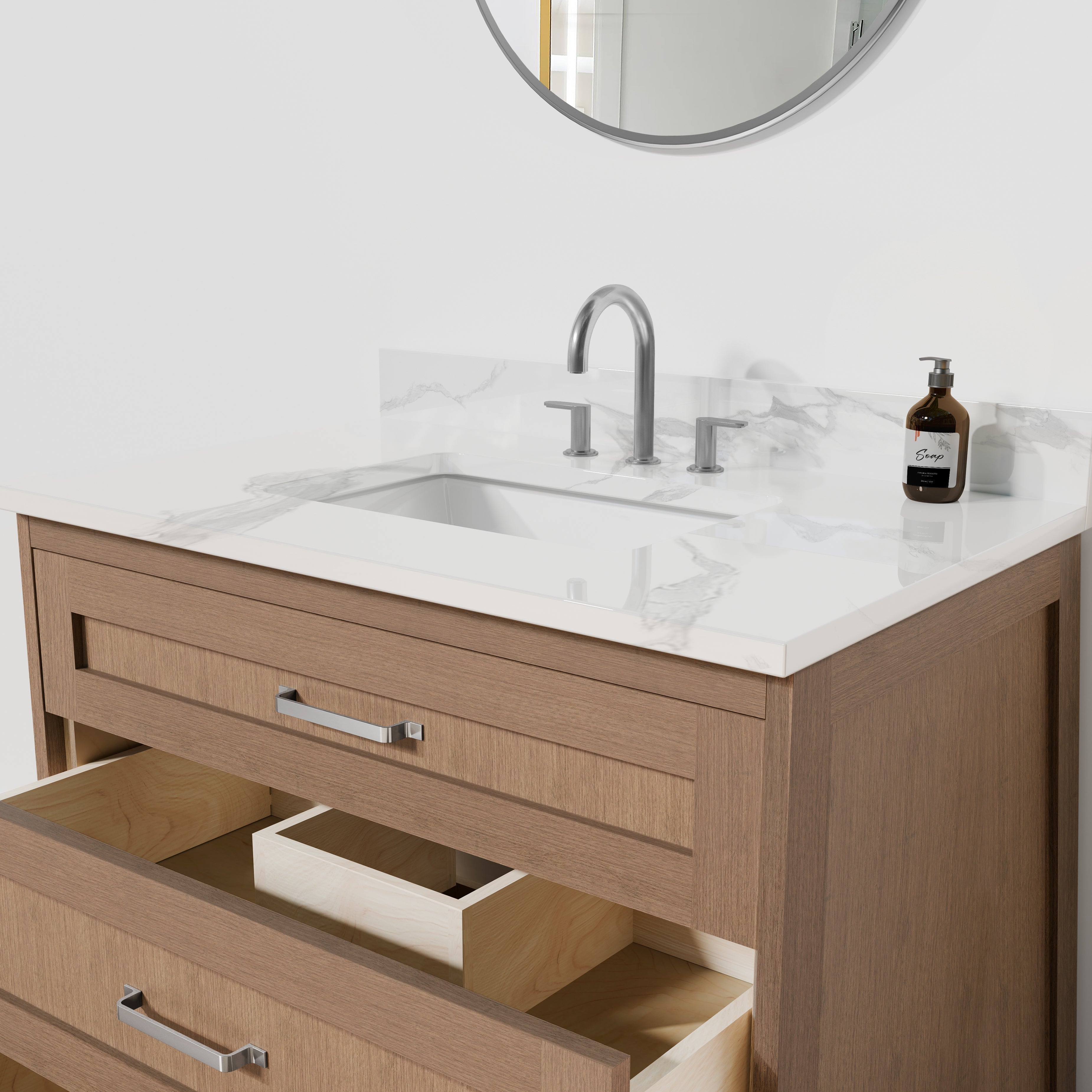 Arlo 36" Solid-Wood Vanity with Quartz Countertop - 3 Drawers