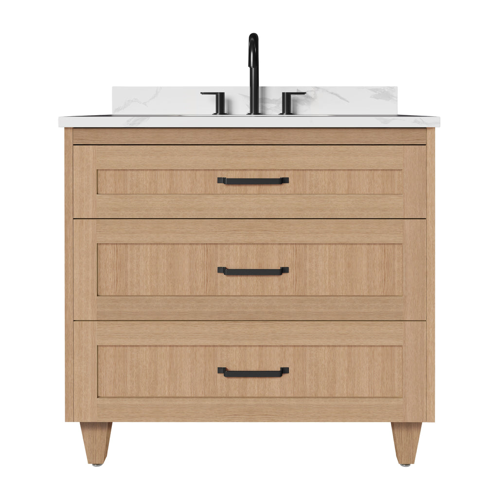 Arlo 36" Solid-Wood Vanity with Quartz Countertop - 3 Drawers