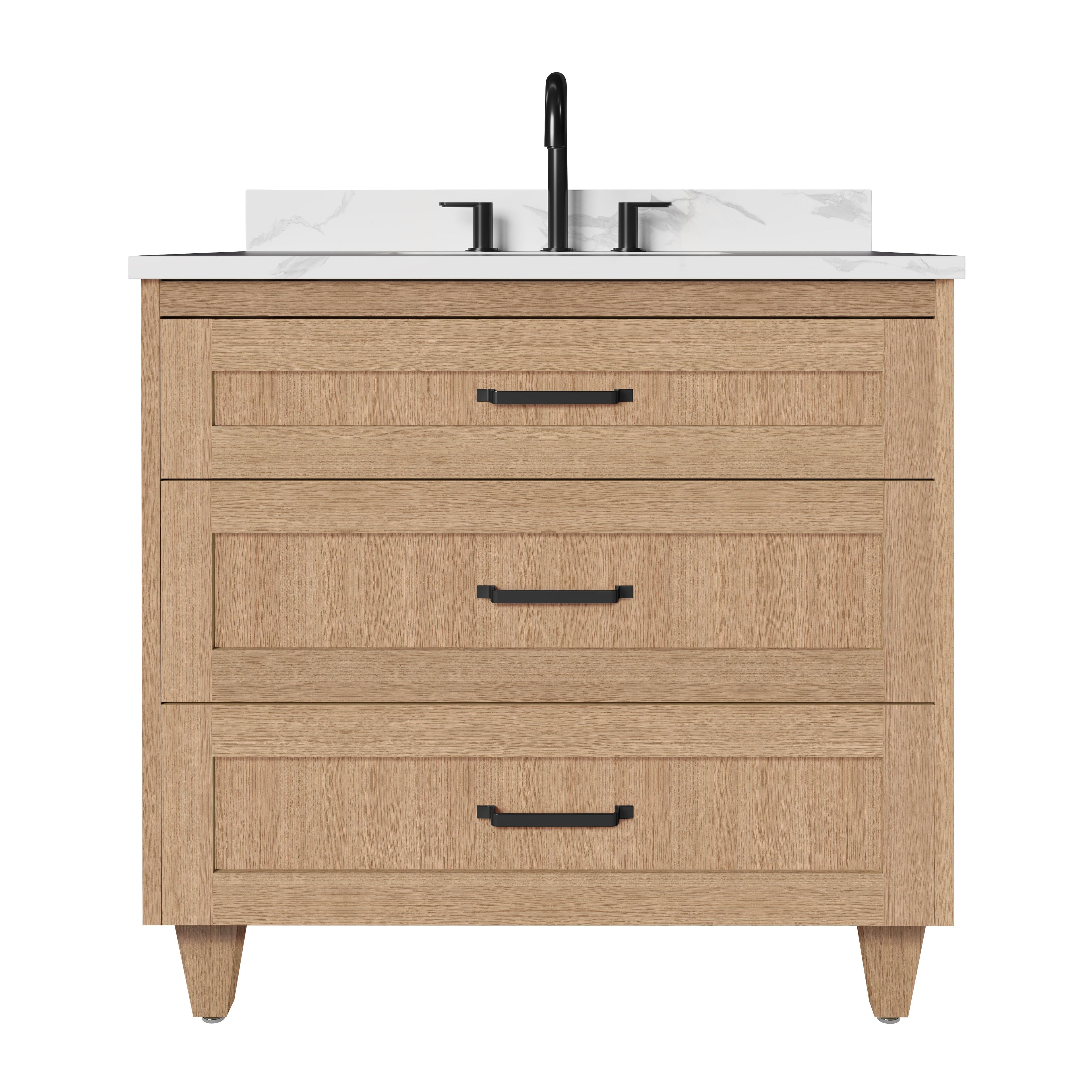 Arlo 36" Solid-Wood Vanity with Quartz Countertop - 3 Drawers