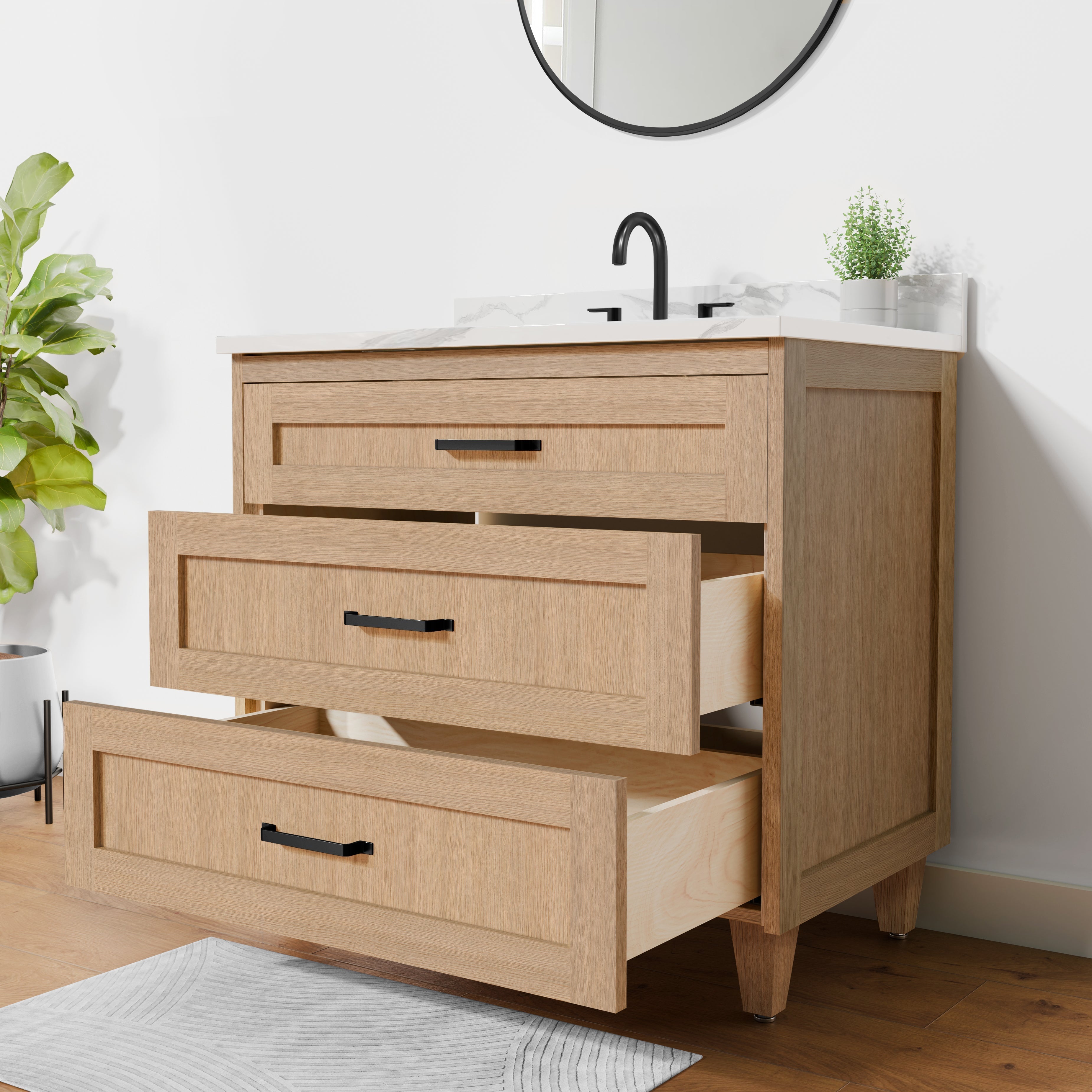 Arlo 36" Solid-Wood Vanity with Quartz Countertop - 3 Drawers