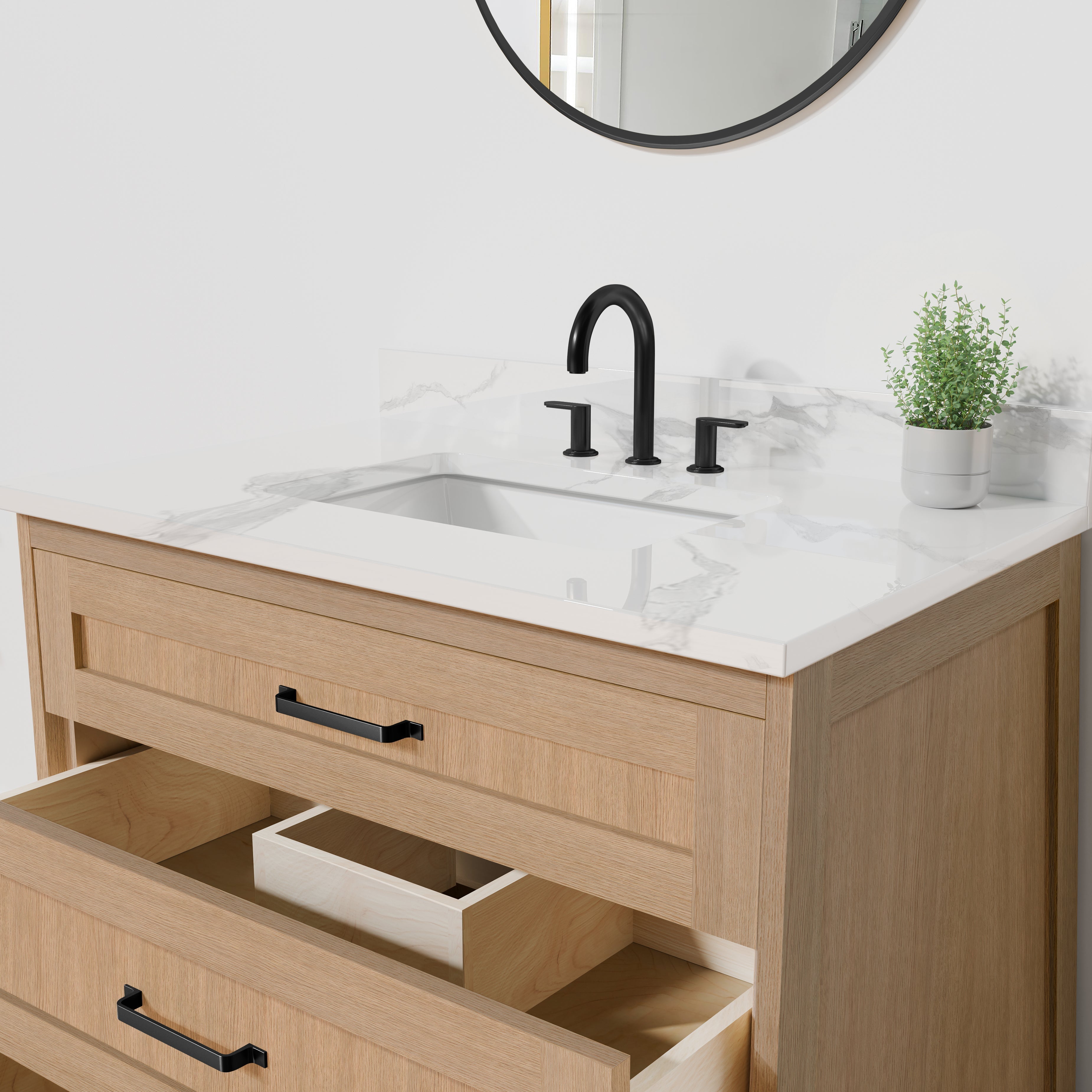 Arlo 36" Solid-Wood Vanity with Quartz Countertop - 3 Drawers