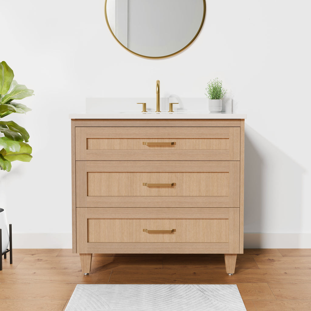 Arlo 36" Solid-Wood Vanity with Quartz Countertop - 3 Drawers
