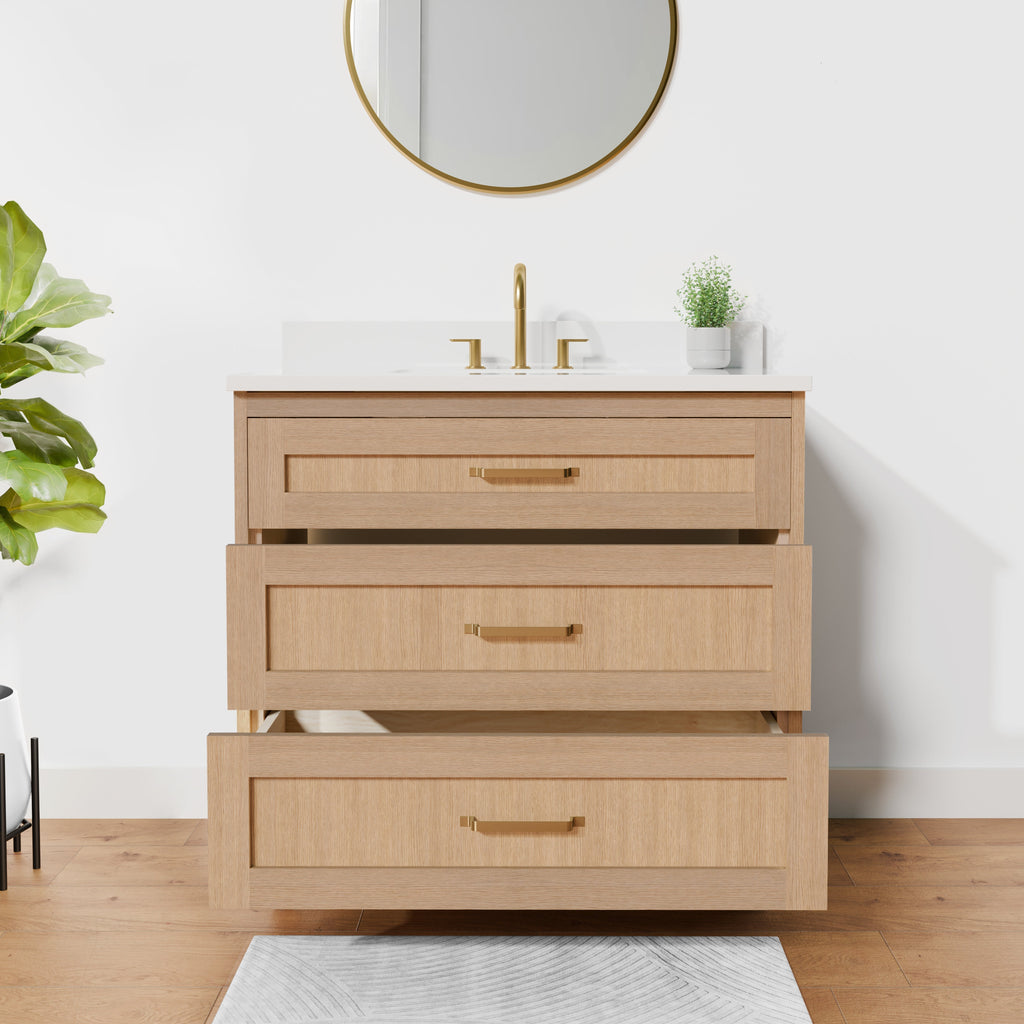 Arlo 36" Solid-Wood Vanity with Quartz Countertop - 3 Drawers