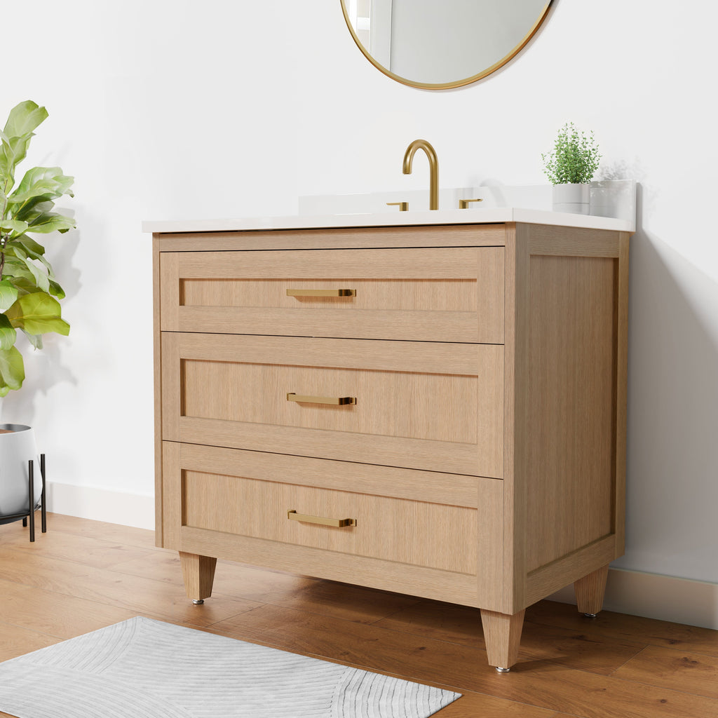 Arlo 36" Solid-Wood Vanity with Quartz Countertop - 3 Drawers