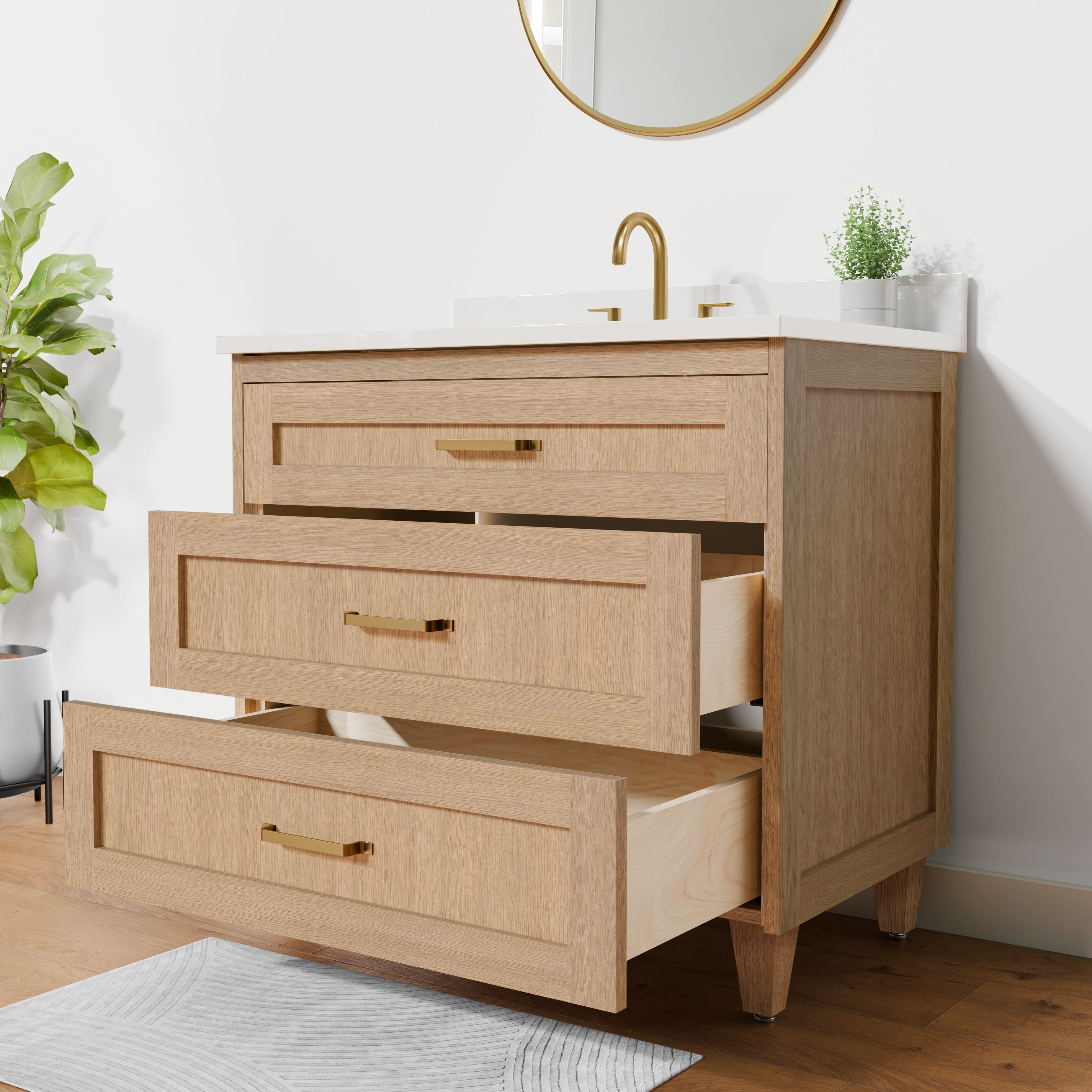 Arlo 36" Solid-Wood Vanity with Quartz Countertop - 3 Drawers