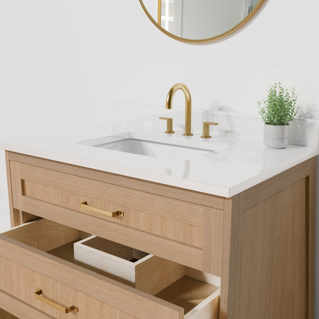 Arlo 36" Solid-Wood Vanity with Quartz Countertop - 3 Drawers