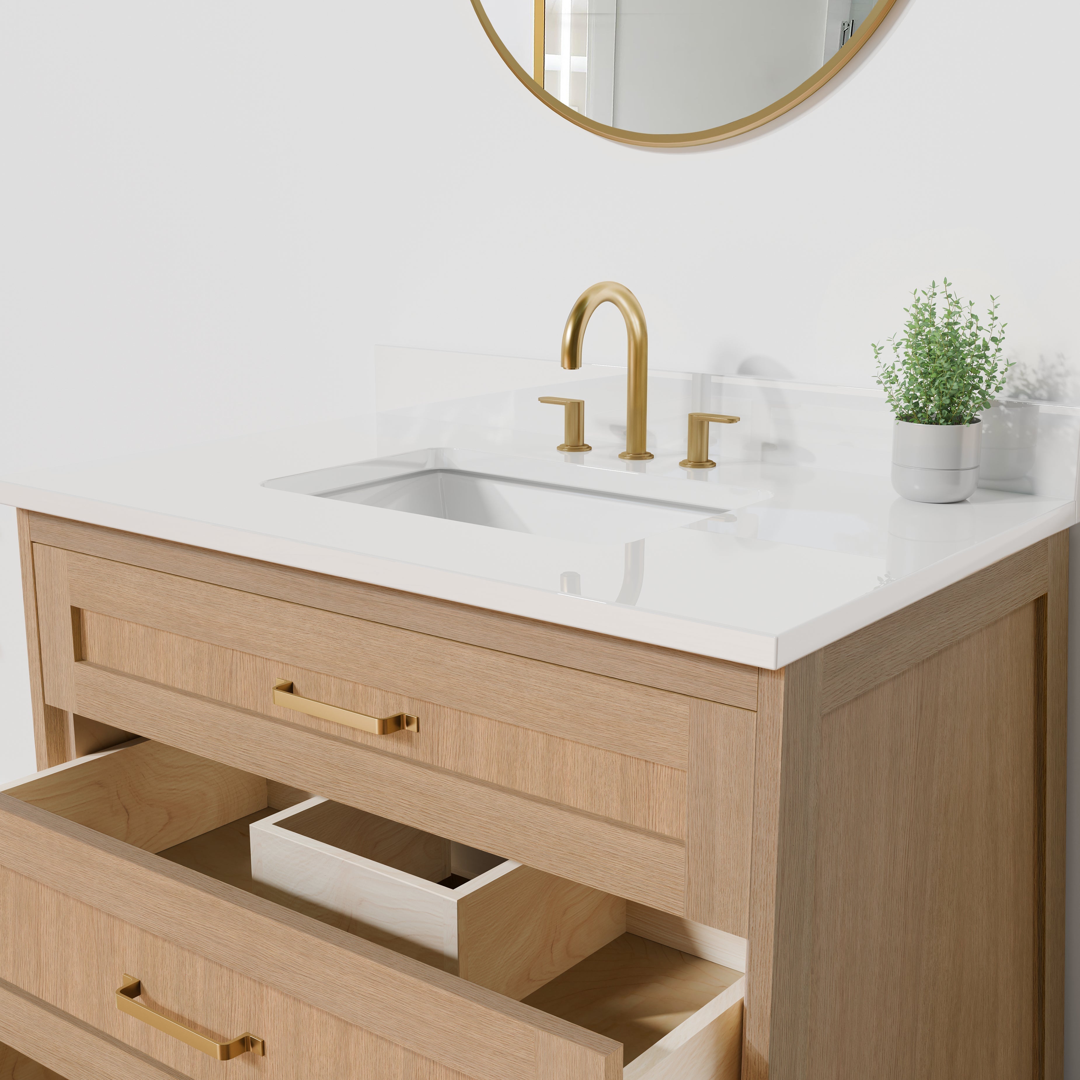 Arlo 36" Solid-Wood Vanity with Quartz Countertop - 3 Drawers