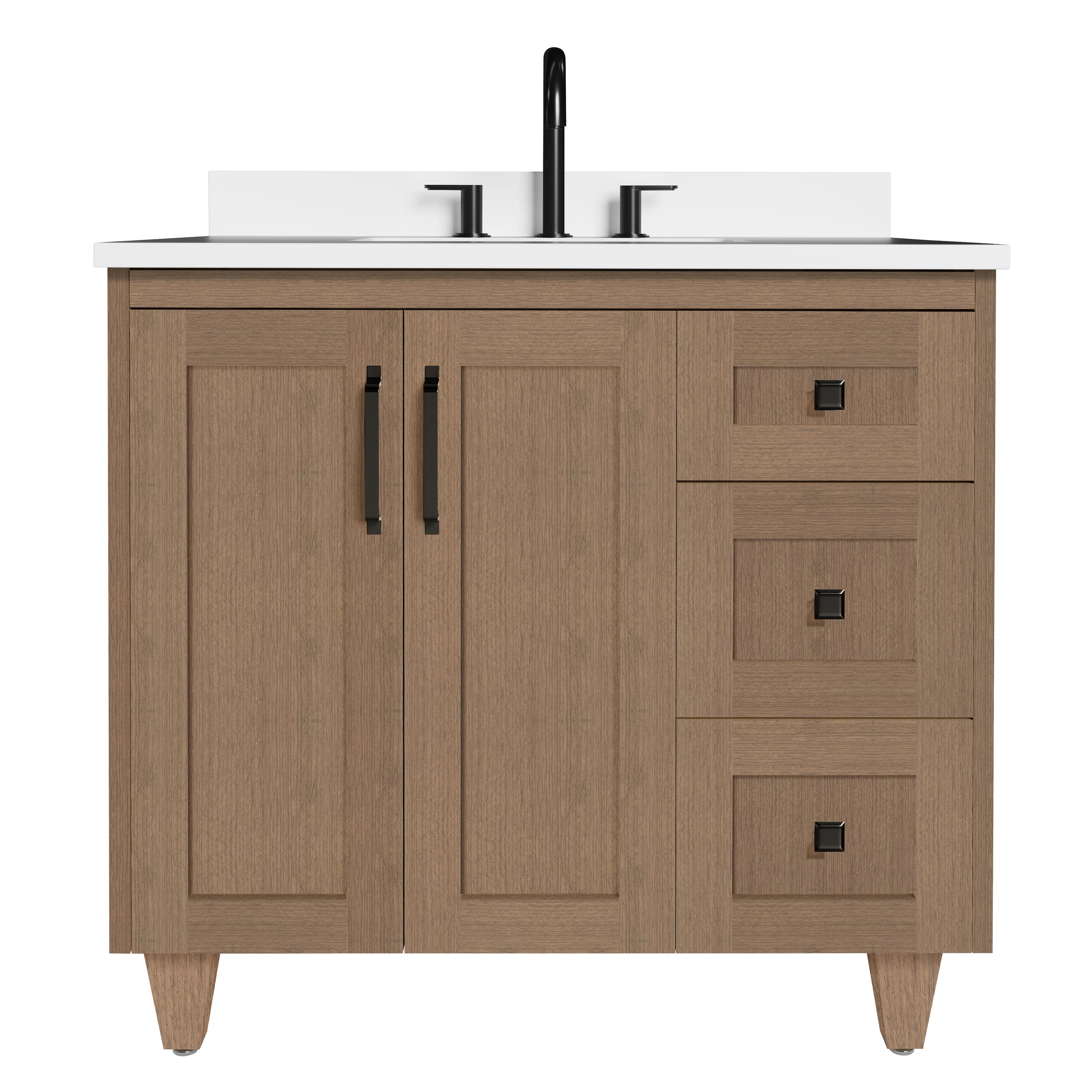 Arlo 36" Solid-Wood Vanity with Quartz Countertop - 2 Doors and 3 Drawers