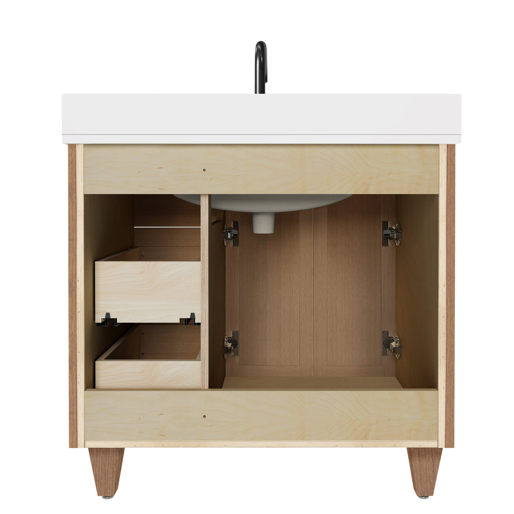 Arlo 36" Solid-Wood Vanity with Quartz Countertop - 2 Doors and 3 Drawers