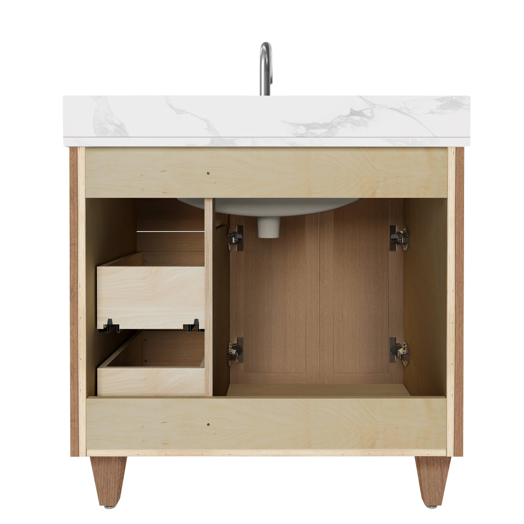 Arlo 36" Solid-Wood Vanity with Quartz Countertop - 2 Doors and 3 Drawers