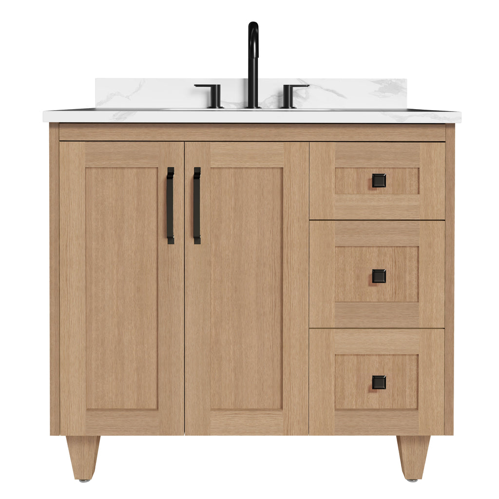 Arlo 36" Solid-Wood Vanity with Quartz Countertop - 2 Doors and 3 Drawers
