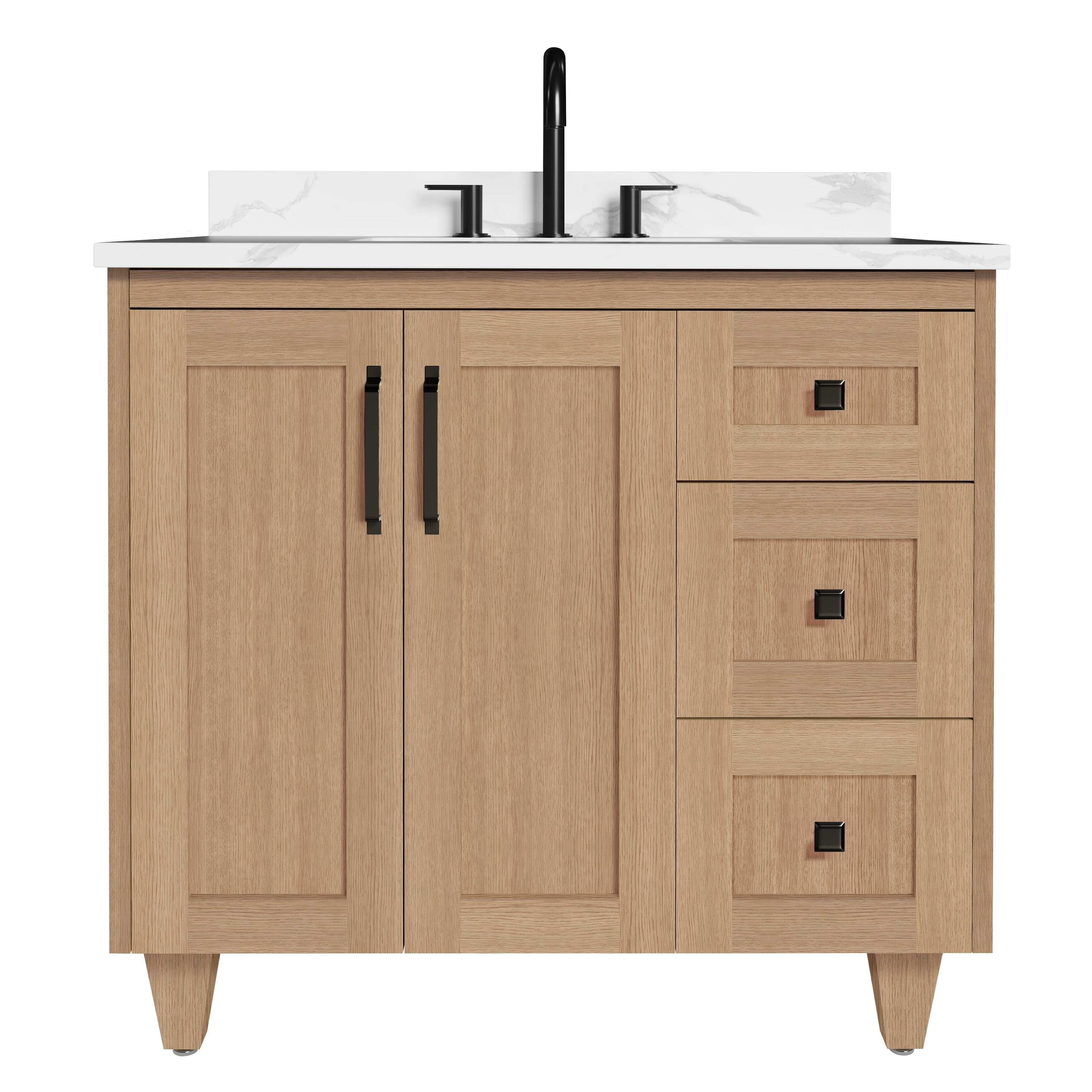 Arlo 36" Solid-Wood Vanity with Quartz Countertop - 2 Doors and 3 Drawers