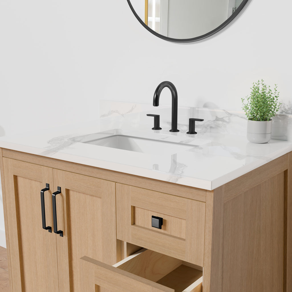 Arlo 36" Solid-Wood Vanity with Quartz Countertop - 2 Doors and 3 Drawers