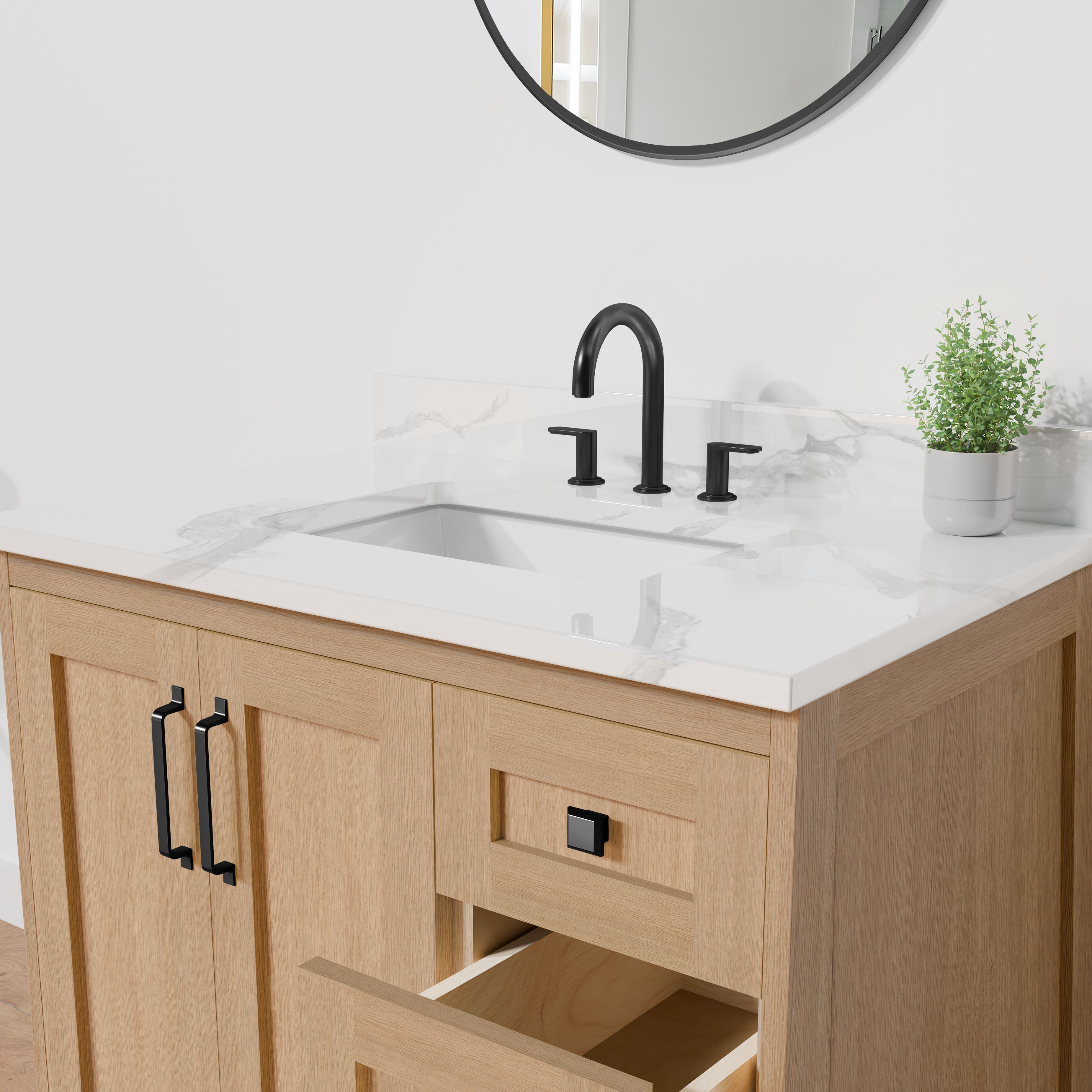 Arlo 36" Solid-Wood Vanity with Quartz Countertop - 2 Doors and 3 Drawers