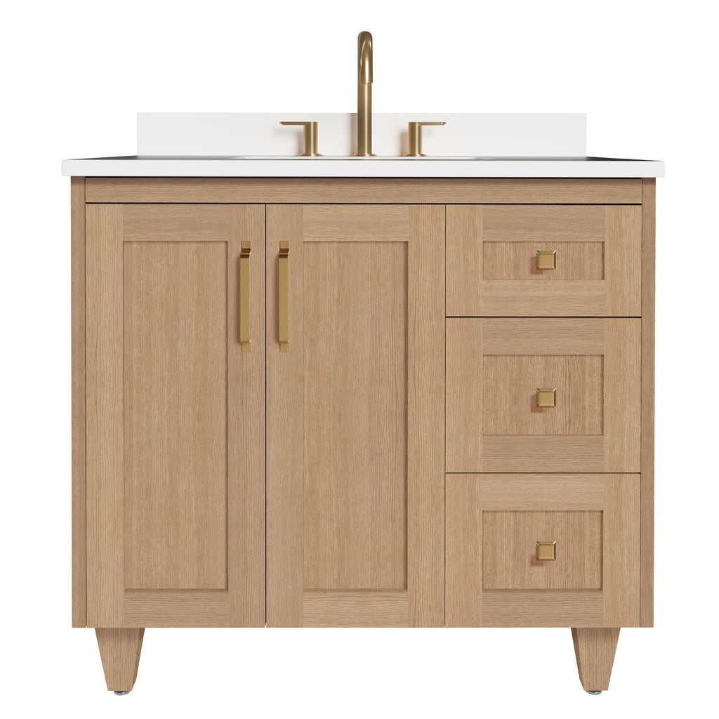 Arlo 36" Solid-Wood Vanity with Quartz Countertop - 2 Doors and 3 Drawers