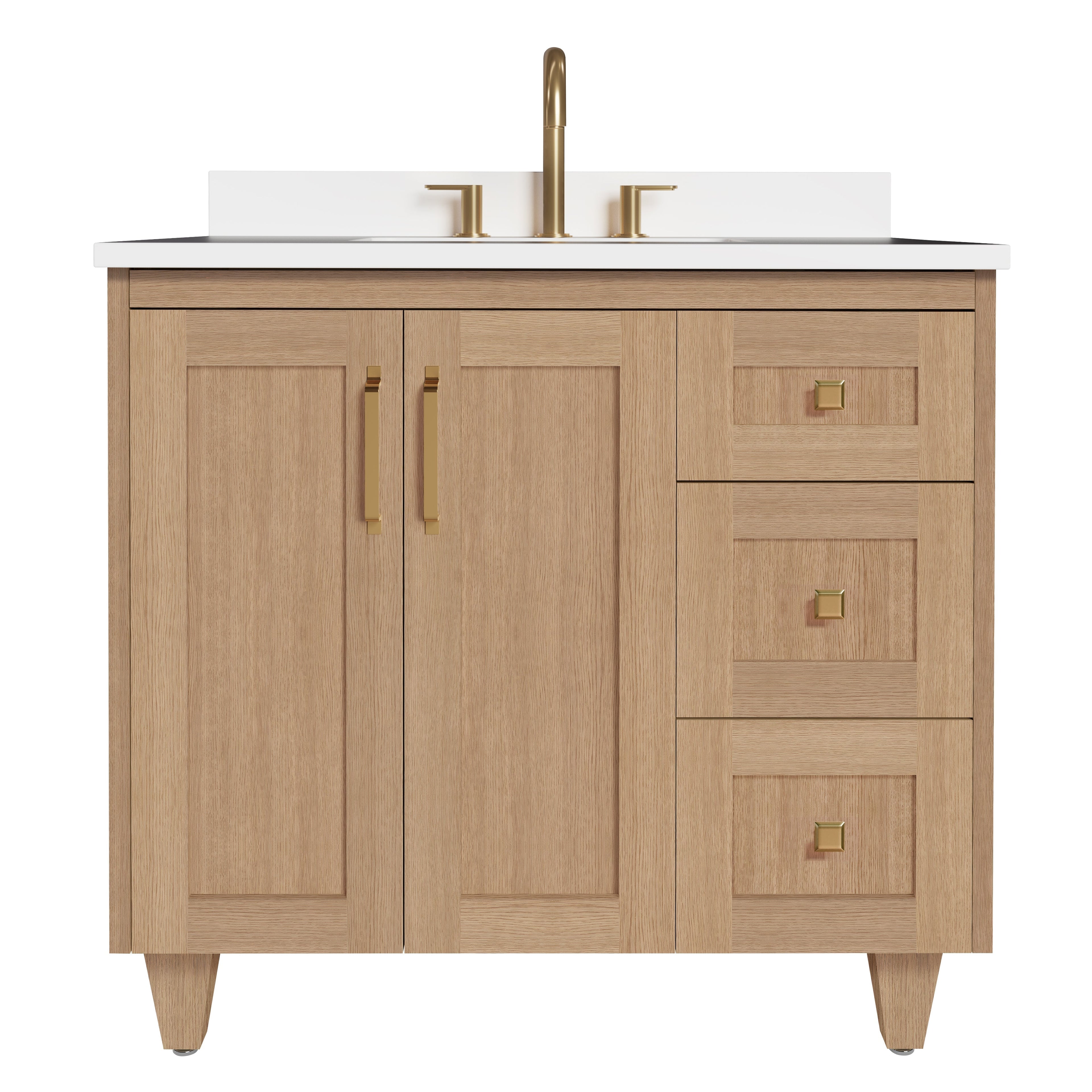Arlo 36" Solid-Wood Vanity with Quartz Countertop - 2 Doors and 3 Drawers