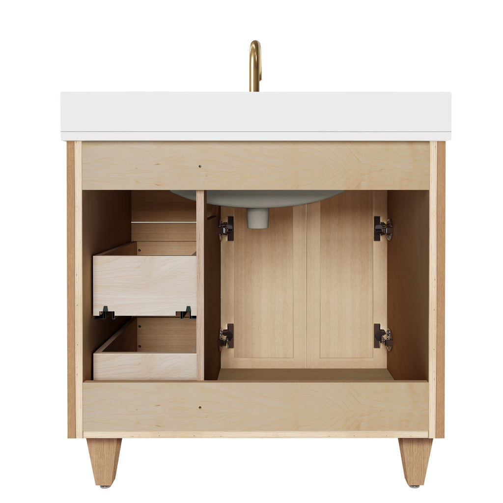 Arlo 36" Solid-Wood Vanity with Quartz Countertop - 2 Doors and 3 Drawers