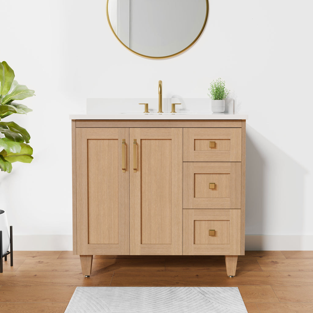 Arlo 36" Solid-Wood Vanity with Quartz Countertop - 2 Doors and 3 Drawers