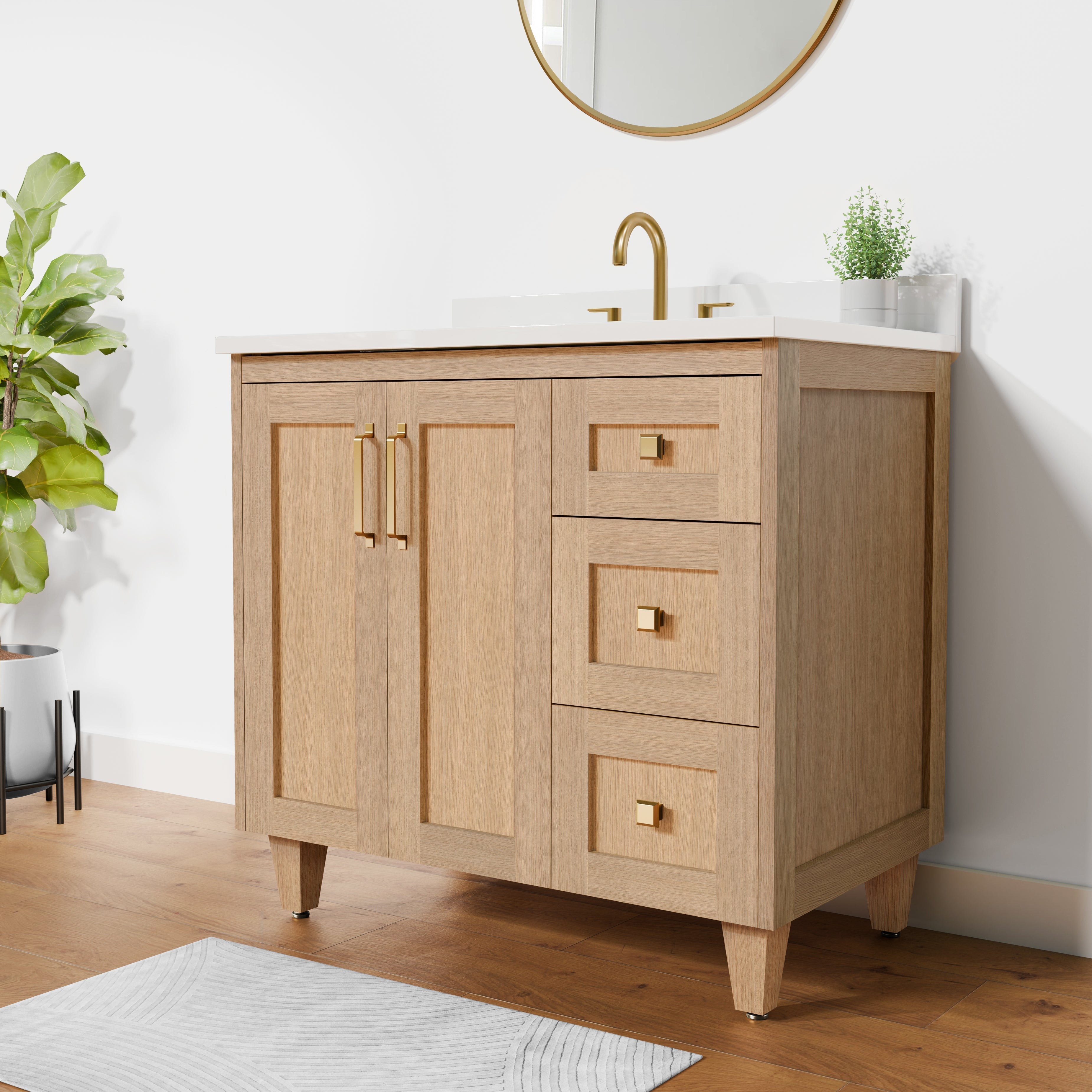 Arlo 36" Solid-Wood Vanity with Quartz Countertop - 2 Doors and 3 Drawers