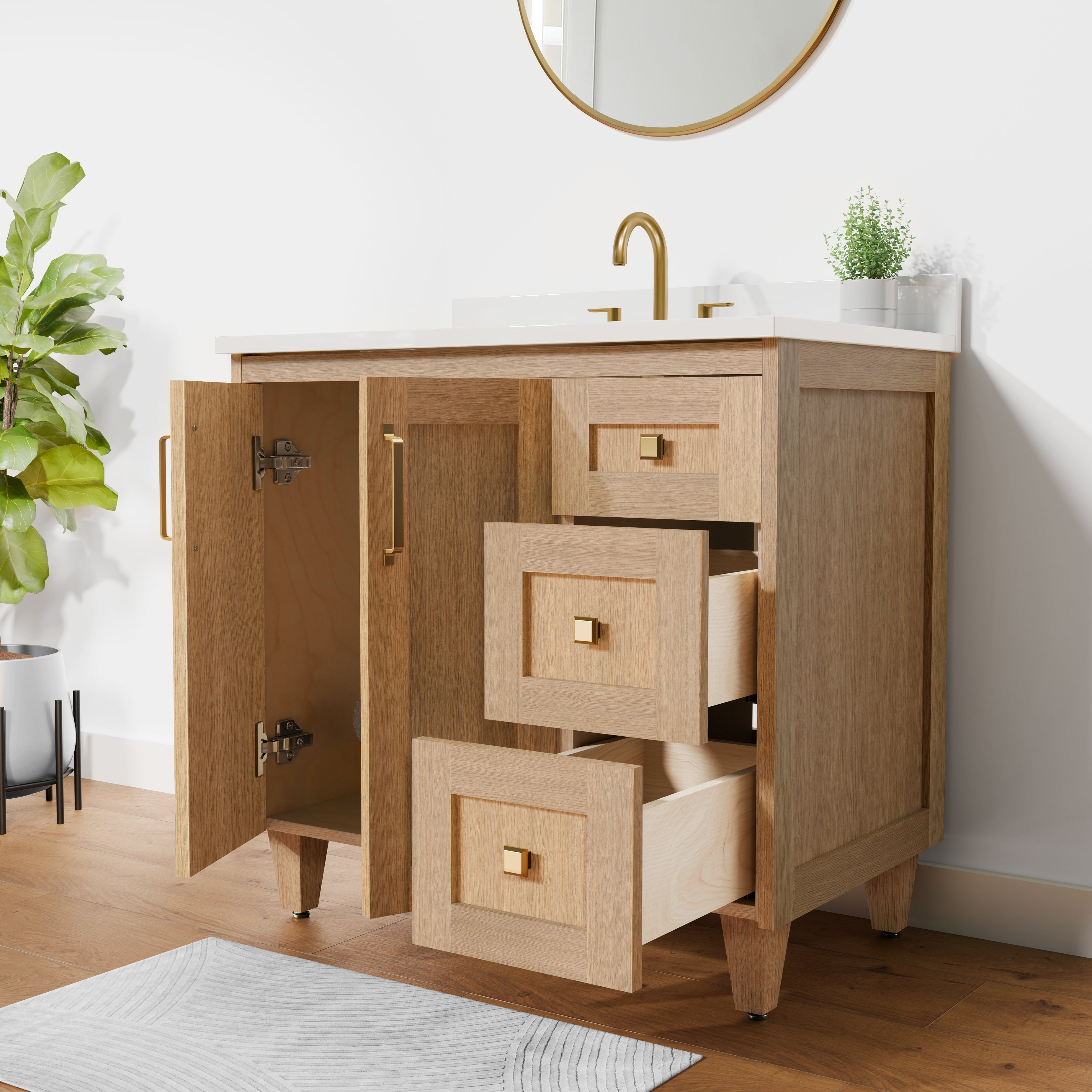 Arlo 36" Solid-Wood Vanity with Quartz Countertop - 2 Doors and 3 Drawers
