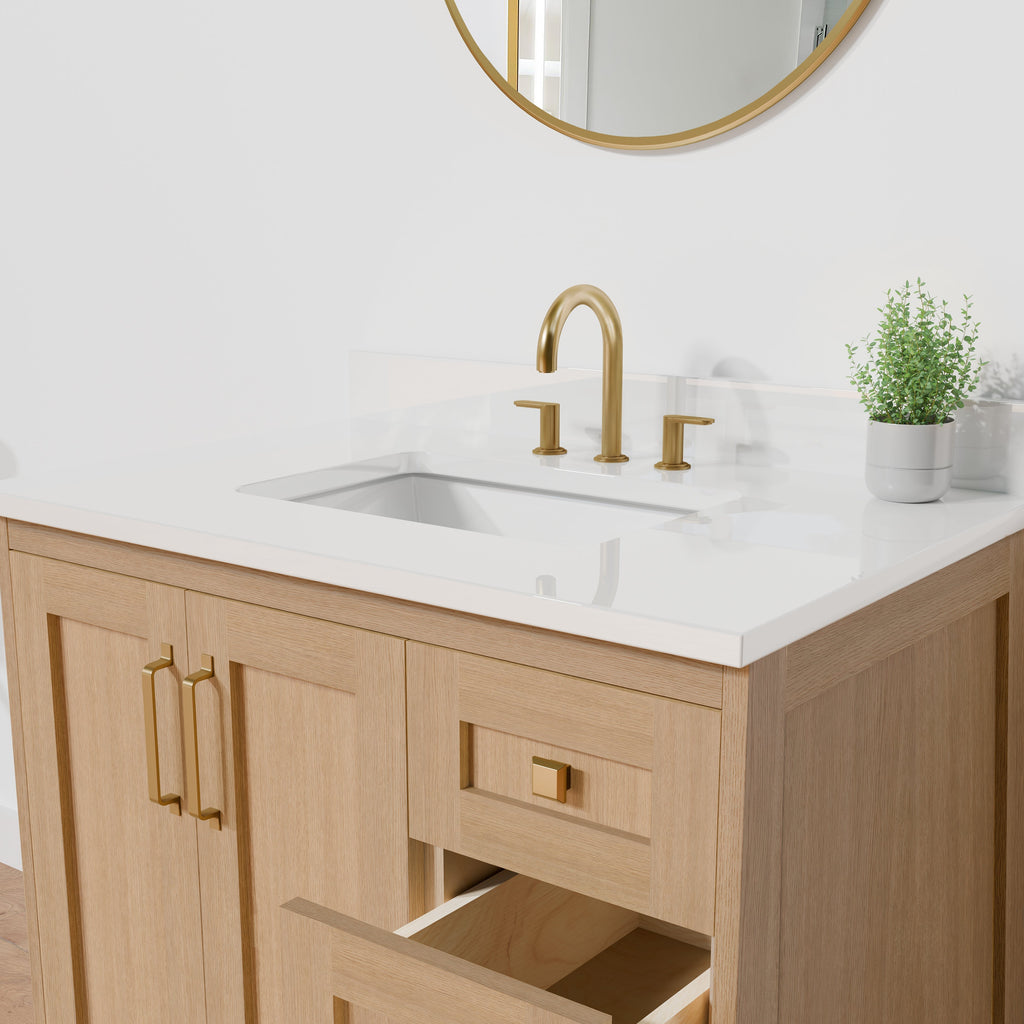 Arlo 36" Solid-Wood Vanity with Quartz Countertop - 2 Doors and 3 Drawers
