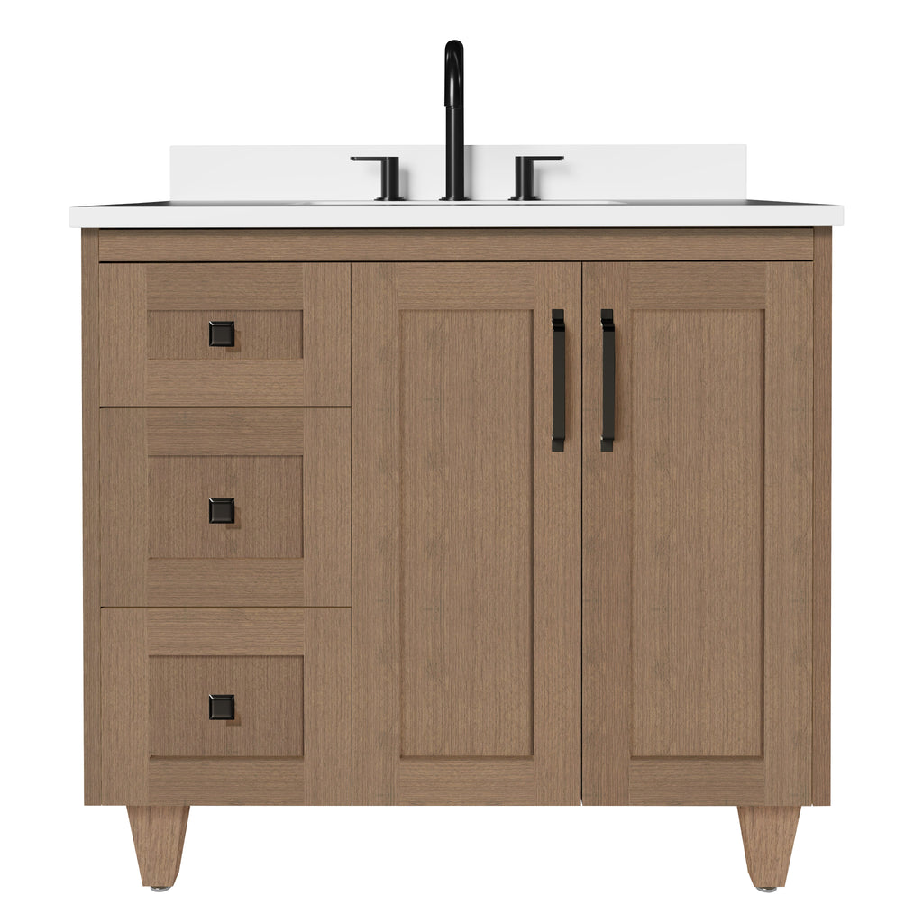 Arlo 36" Solid-Wood Vanity with Quartz Countertop - 2 Doors and 3 Drawers