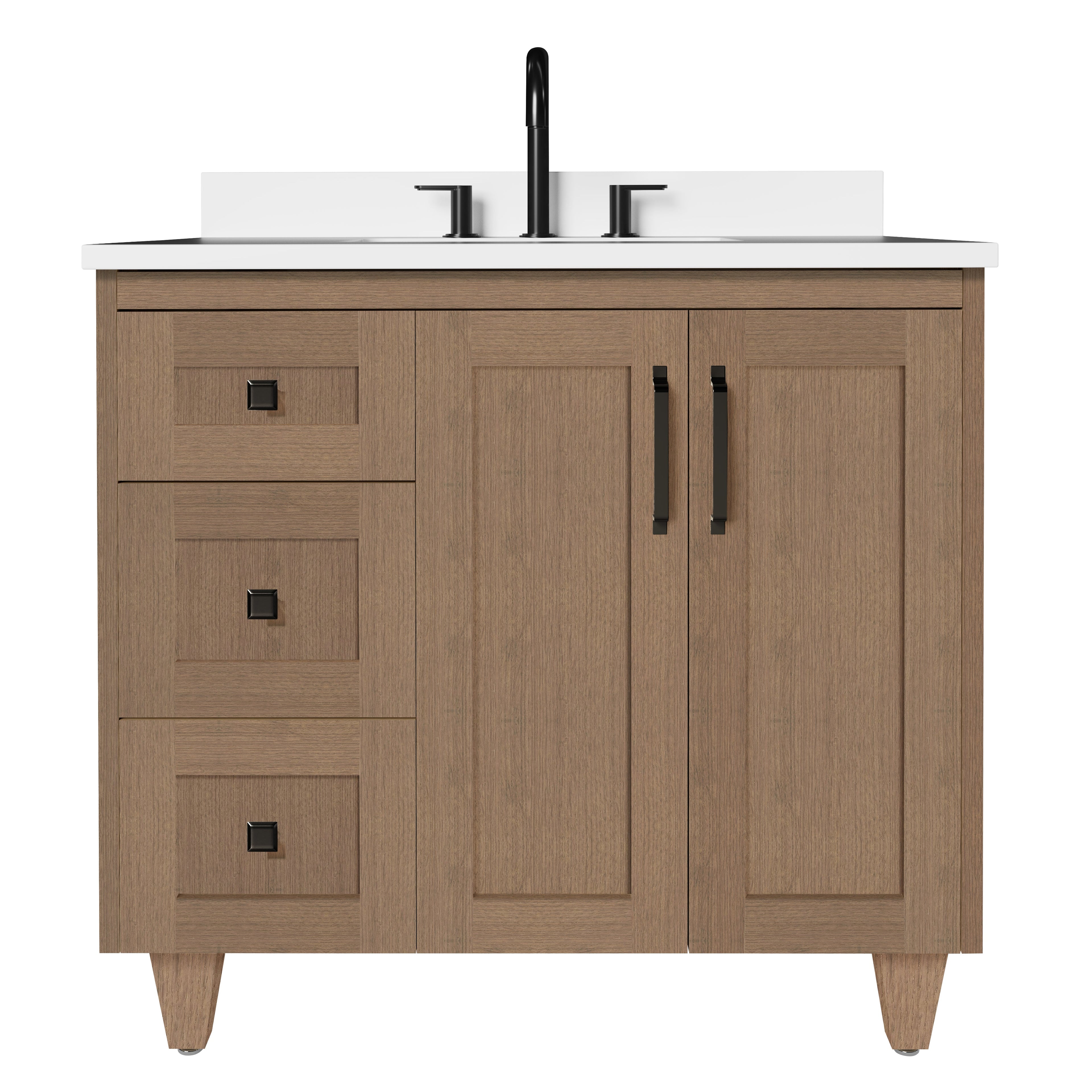 Arlo 36" Solid-Wood Vanity with Quartz Countertop - 2 Doors and 3 Drawers