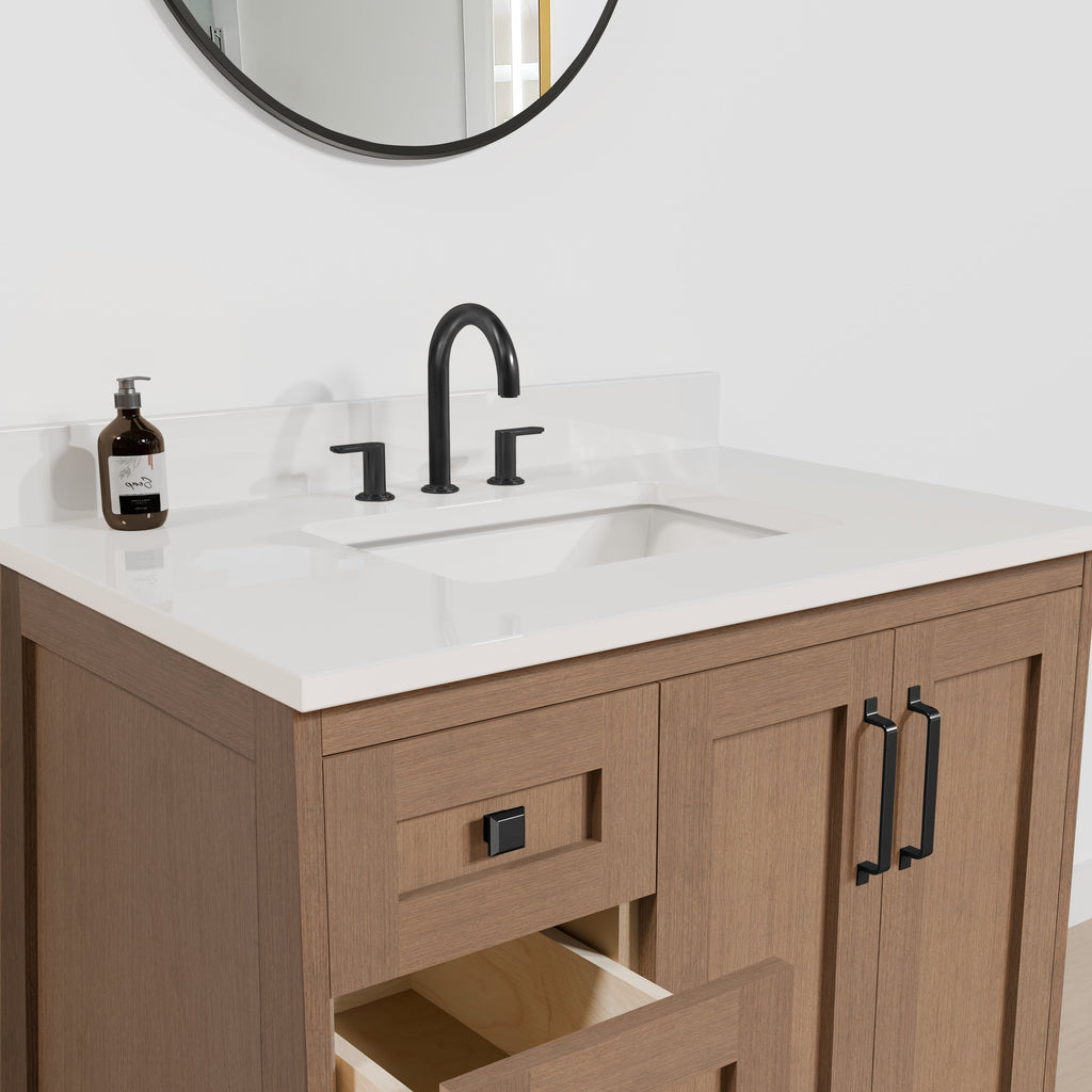 Arlo 36" Solid-Wood Vanity with Quartz Countertop - 2 Doors and 3 Drawers